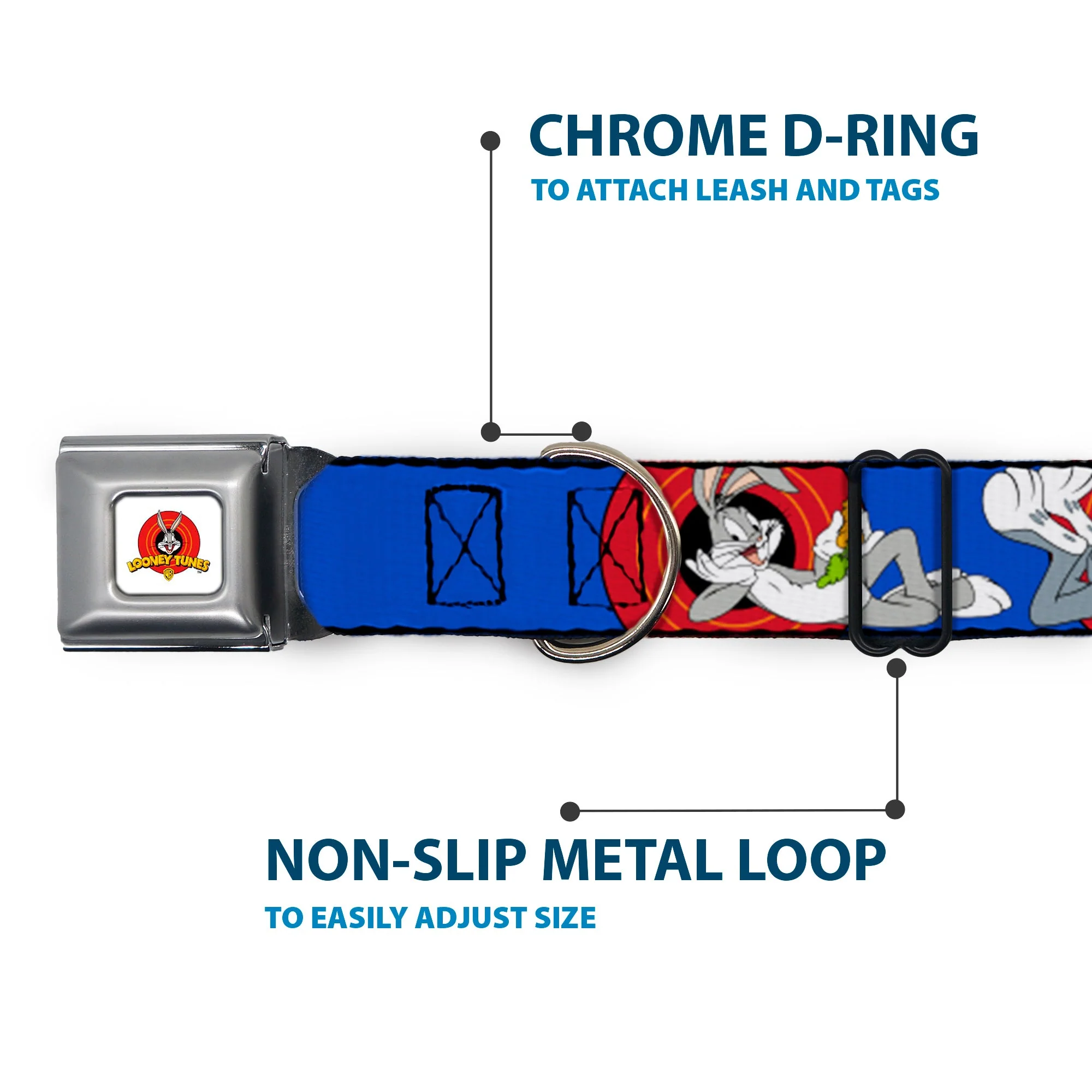 Looney Tunes Logo Full Color White Seatbelt Buckle Collar - BUGS BUNNY w/Bugs Poses Blue - Image 5