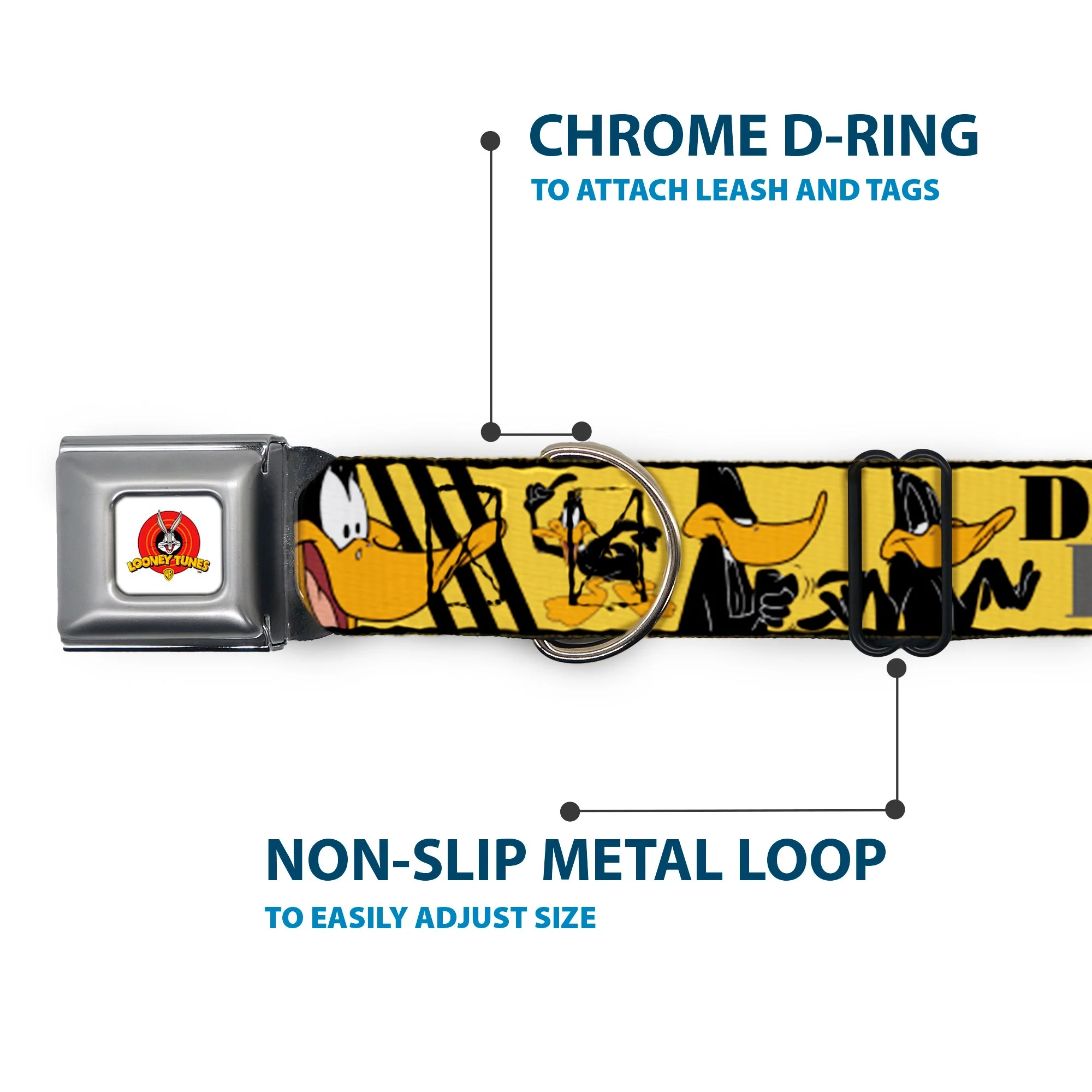 Looney Tunes Logo Full Color White Seatbelt Buckle Collar - DAFFY DUCK w/Poses Yellow/Black - Image 5