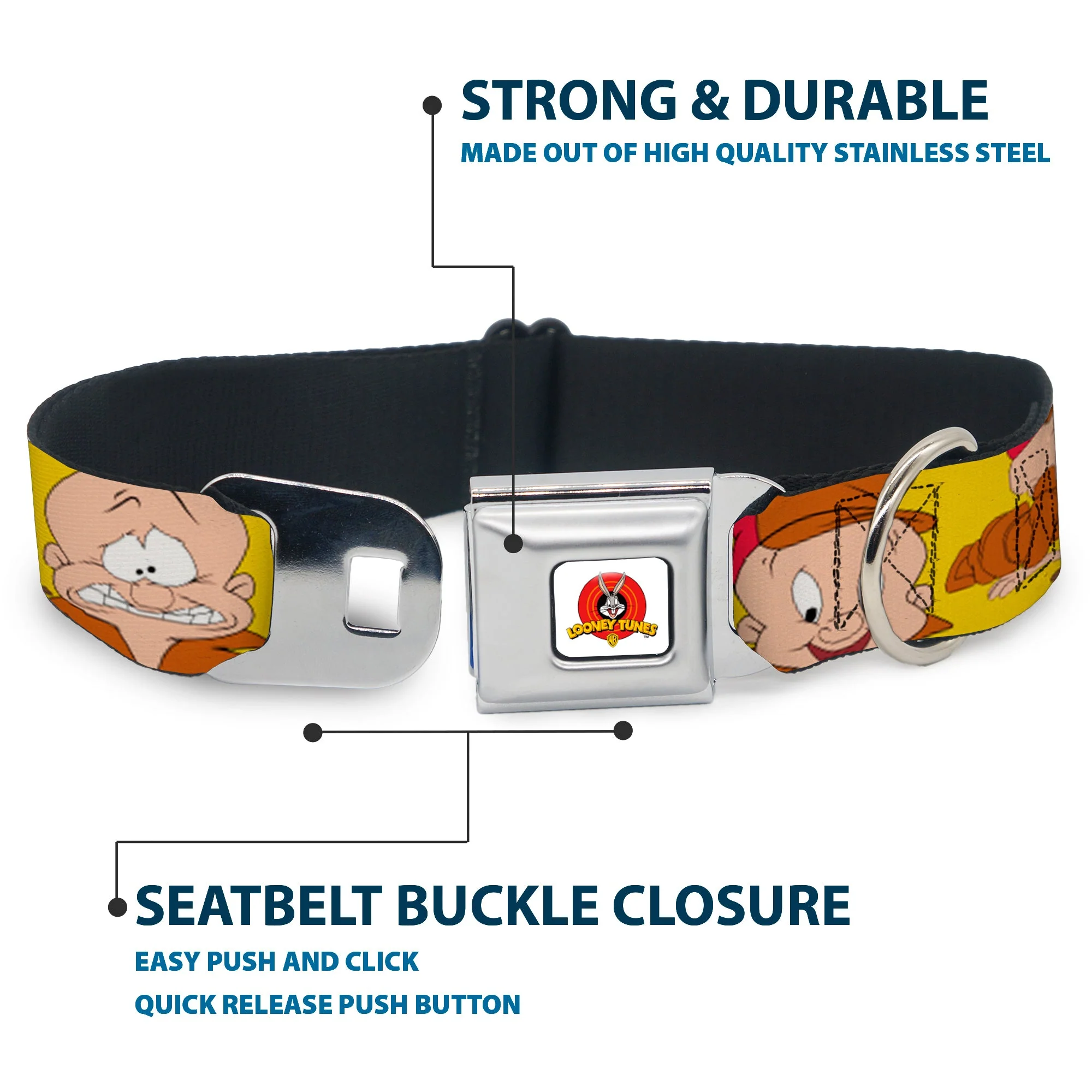 Looney Tunes Logo Full Color White Seatbelt Buckle Collar - Elmer Fudd Expressions Yellow - Image 4
