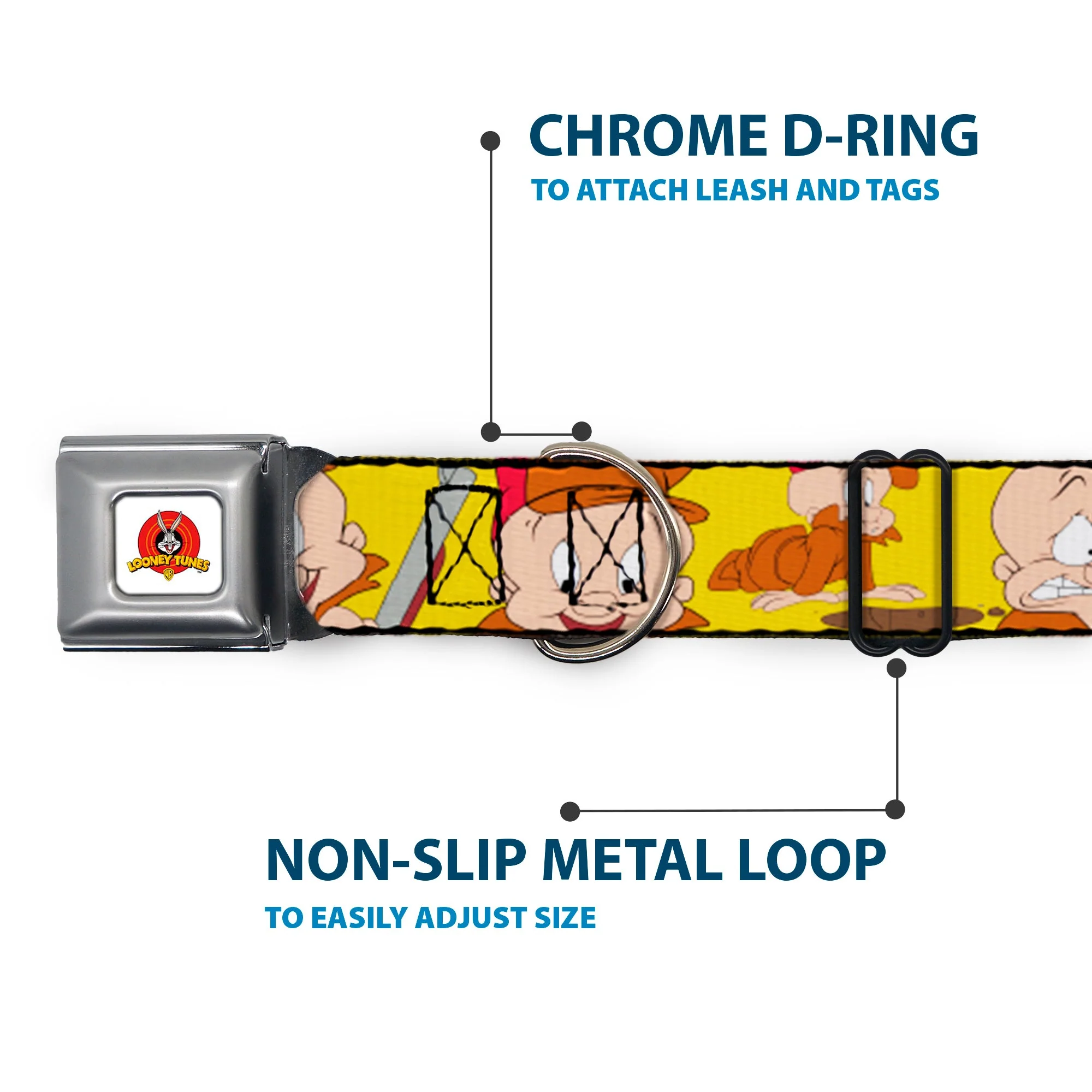Looney Tunes Logo Full Color White Seatbelt Buckle Collar - Elmer Fudd Expressions Yellow - Image 5