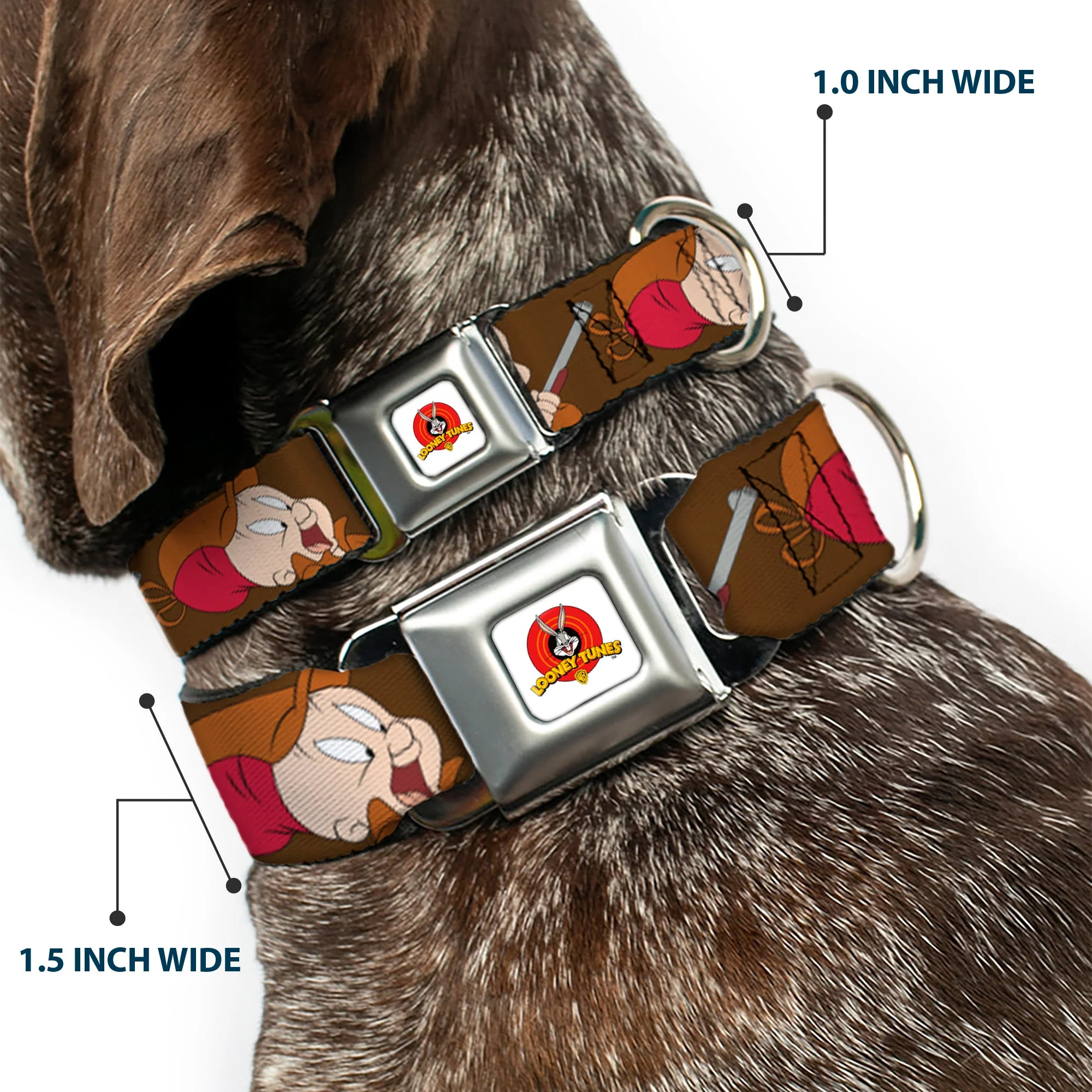 Looney Tunes Logo Full Color White Seatbelt Buckle Collar - ELMER FUDD w/Poses Browns - Image 2