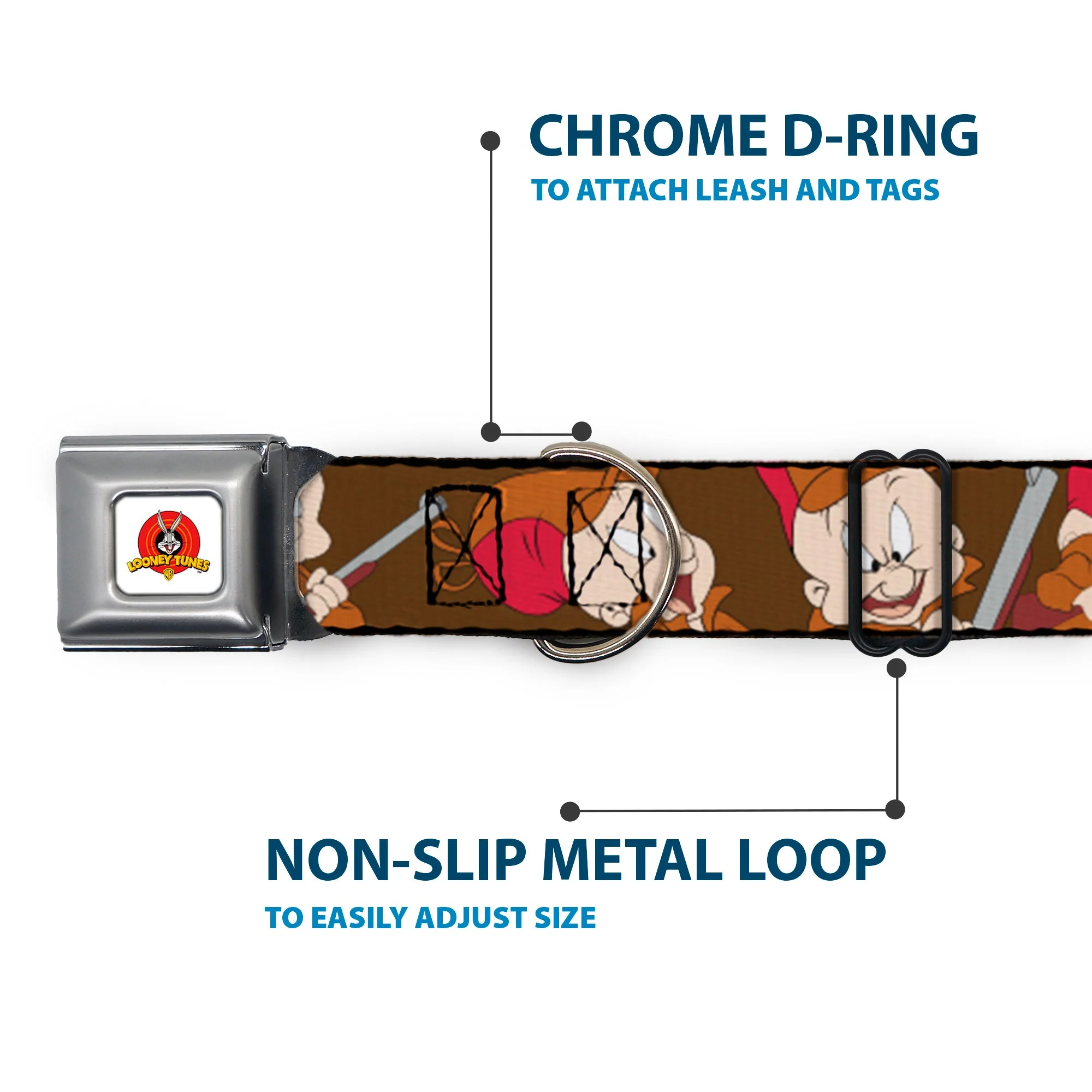 Looney Tunes Logo Full Color White Seatbelt Buckle Collar - ELMER FUDD w/Poses Browns - Image 5