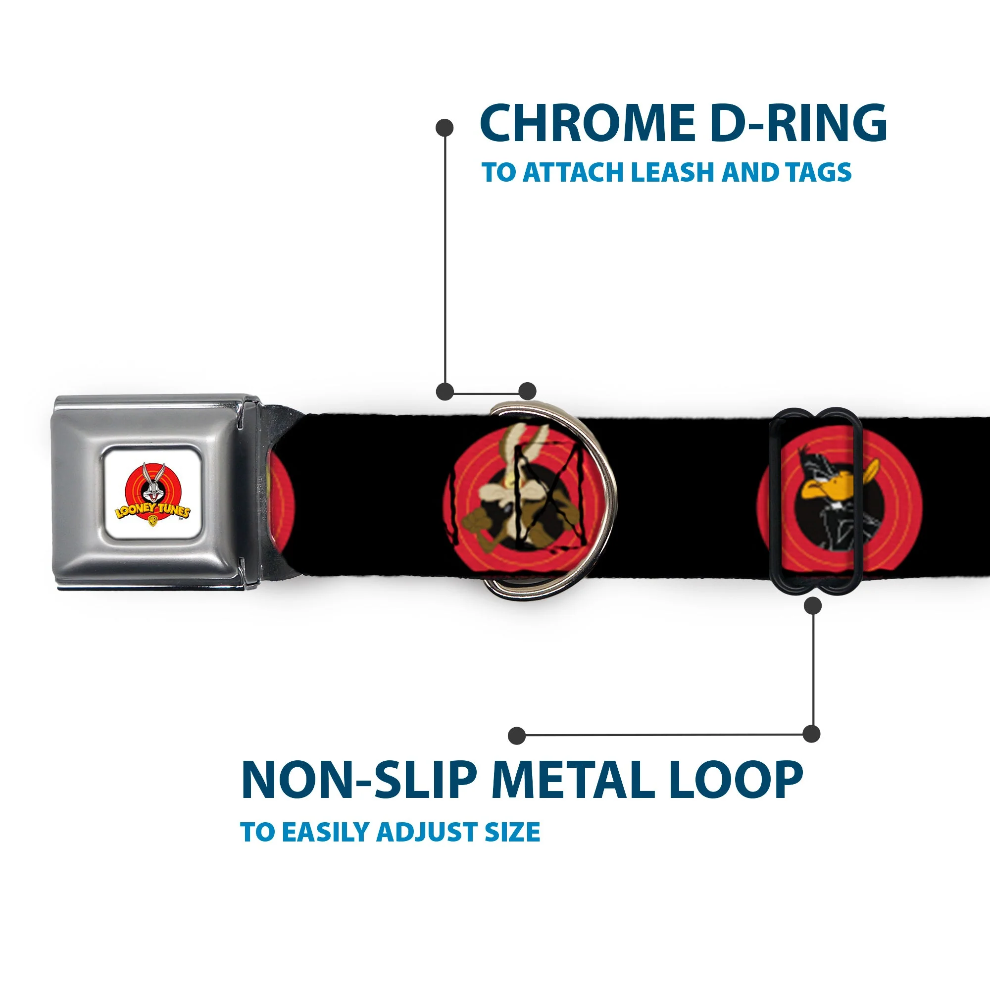 Looney Tunes Logo Full Color White Seatbelt Buckle Collar - Looney Tunes Characters Bullseye Pose Black - Image 5