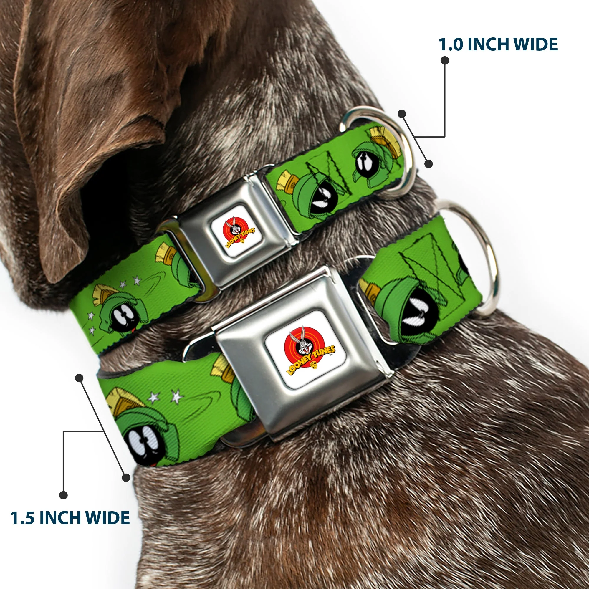 Looney Tunes Logo Full Color White Seatbelt Buckle Collar - MARVIN THE MARTIAN w/Poses/Expressions Green - Image 2
