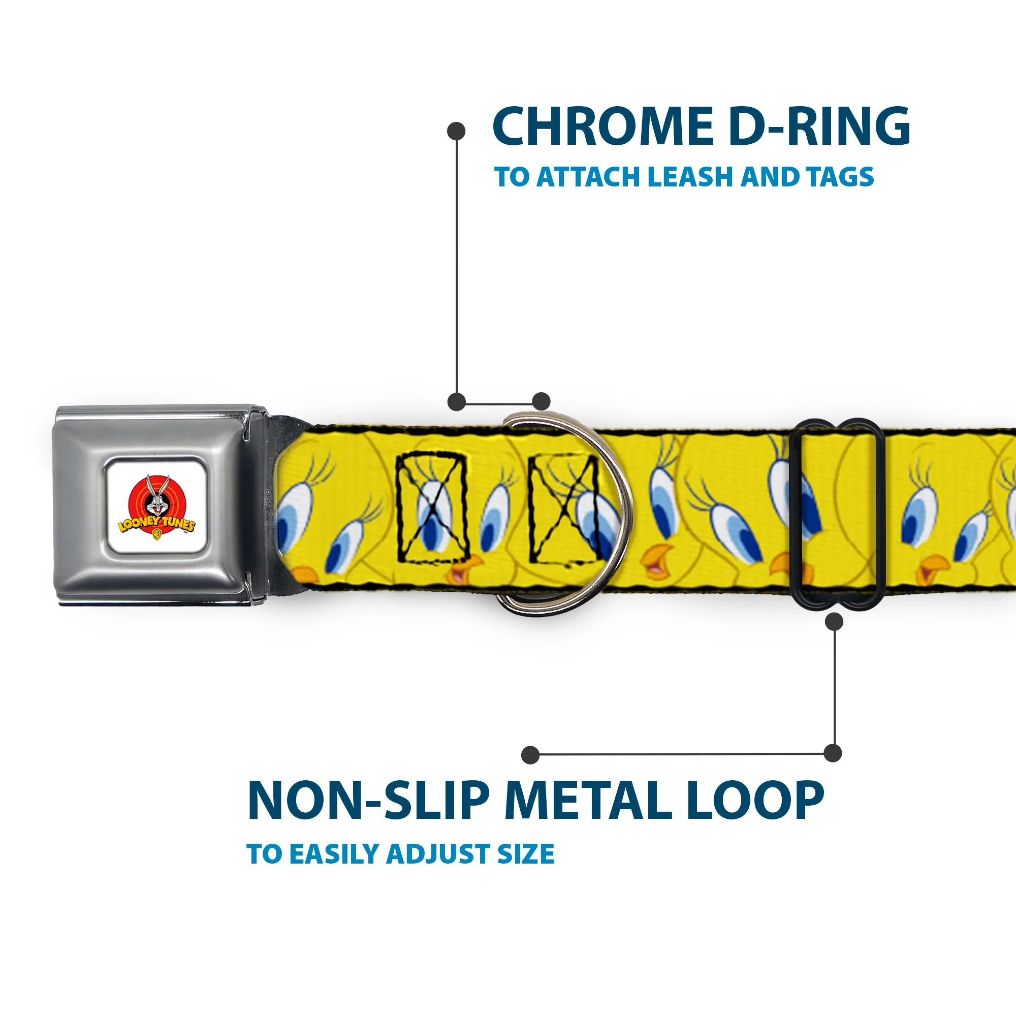 Looney Tunes Logo Full Color White Seatbelt Buckle Collar - Tweety Bird Expressions Yellow - Image 5