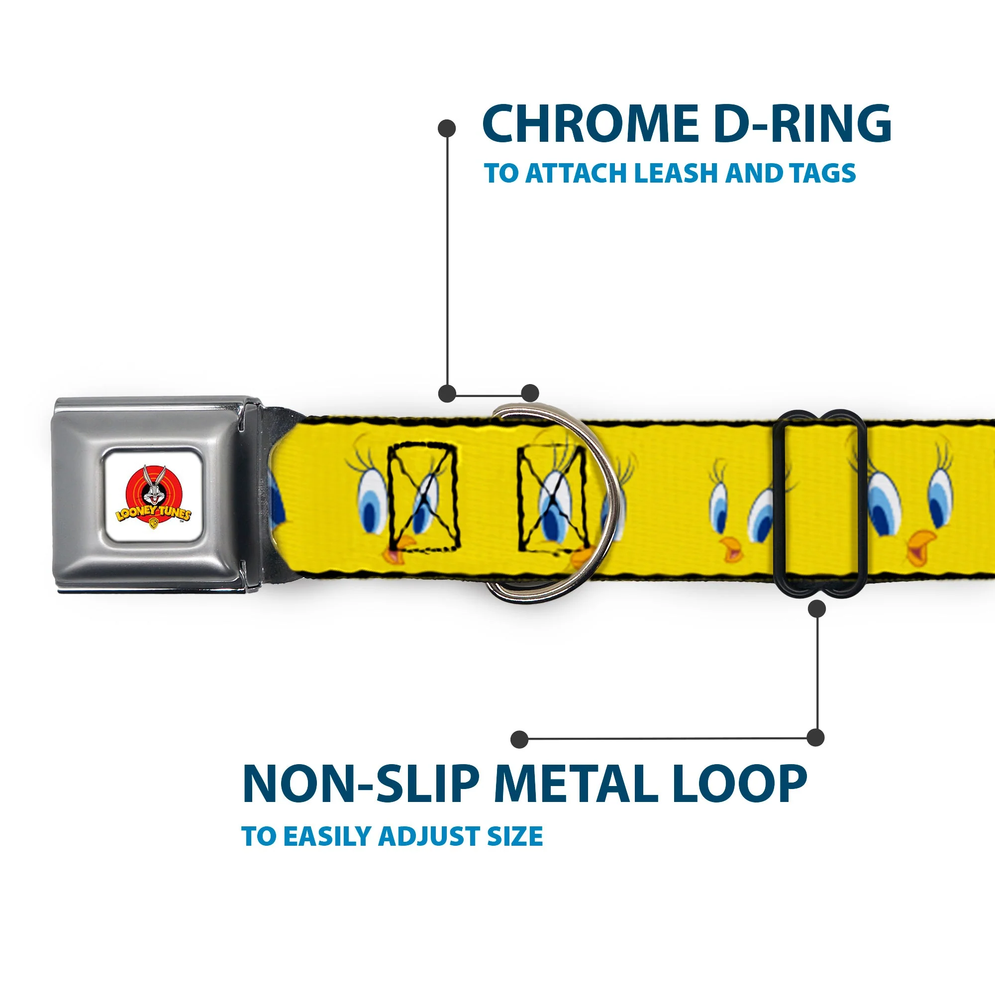 Looney Tunes Logo Full Color White Seatbelt Buckle Collar - Tweety Bird Expressions2 - Image 5