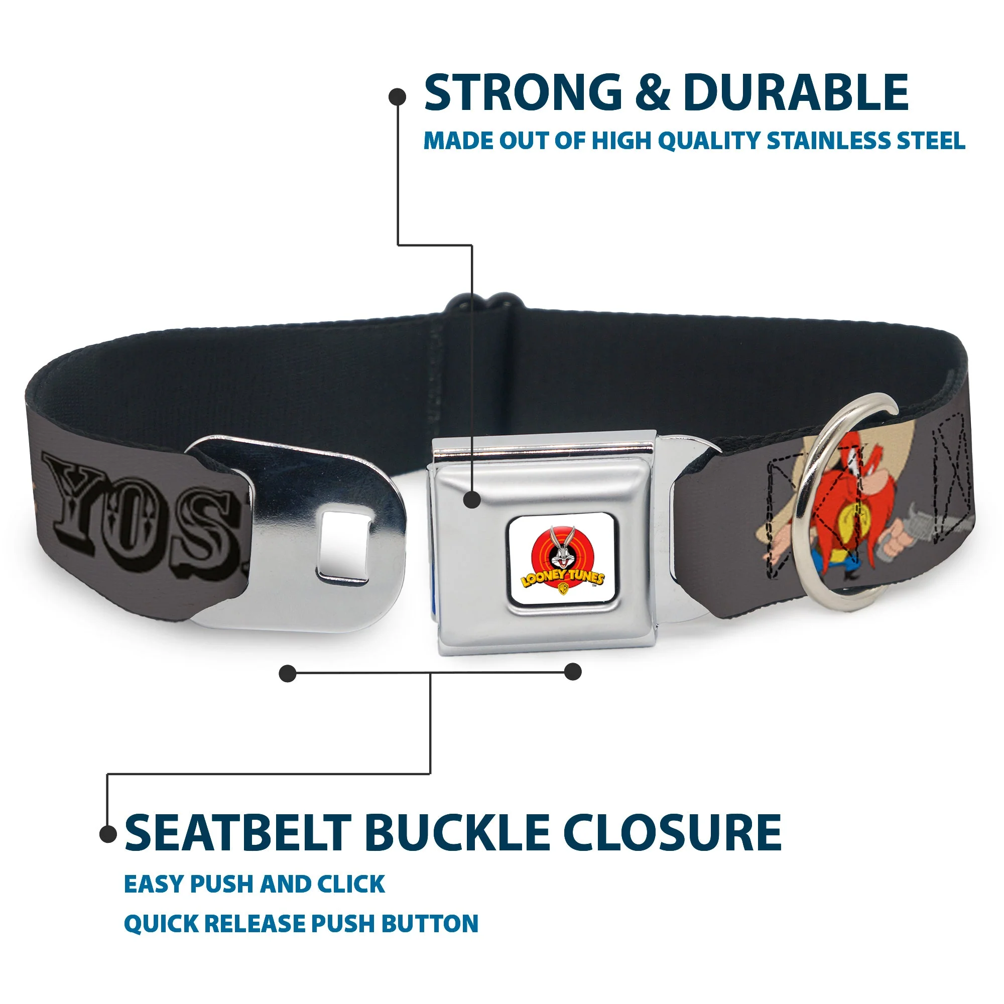 Looney Tunes Logo Full Color White Seatbelt Buckle Collar - YOSEMITE SAM w/Poses Gray - Image 4