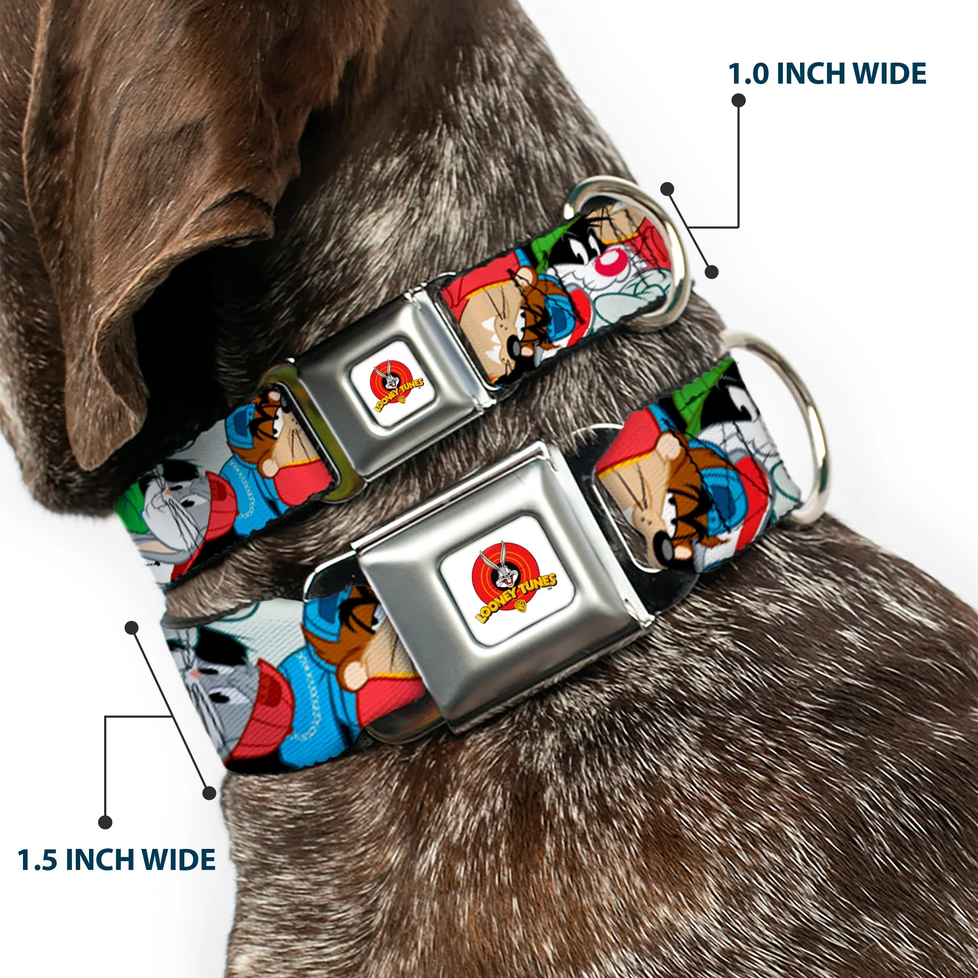 Looney Tunes Logo White Seatbelt Buckle Collar - Looney Tunes 3-B-Boy Stance Character Poses Stacked - Image 2