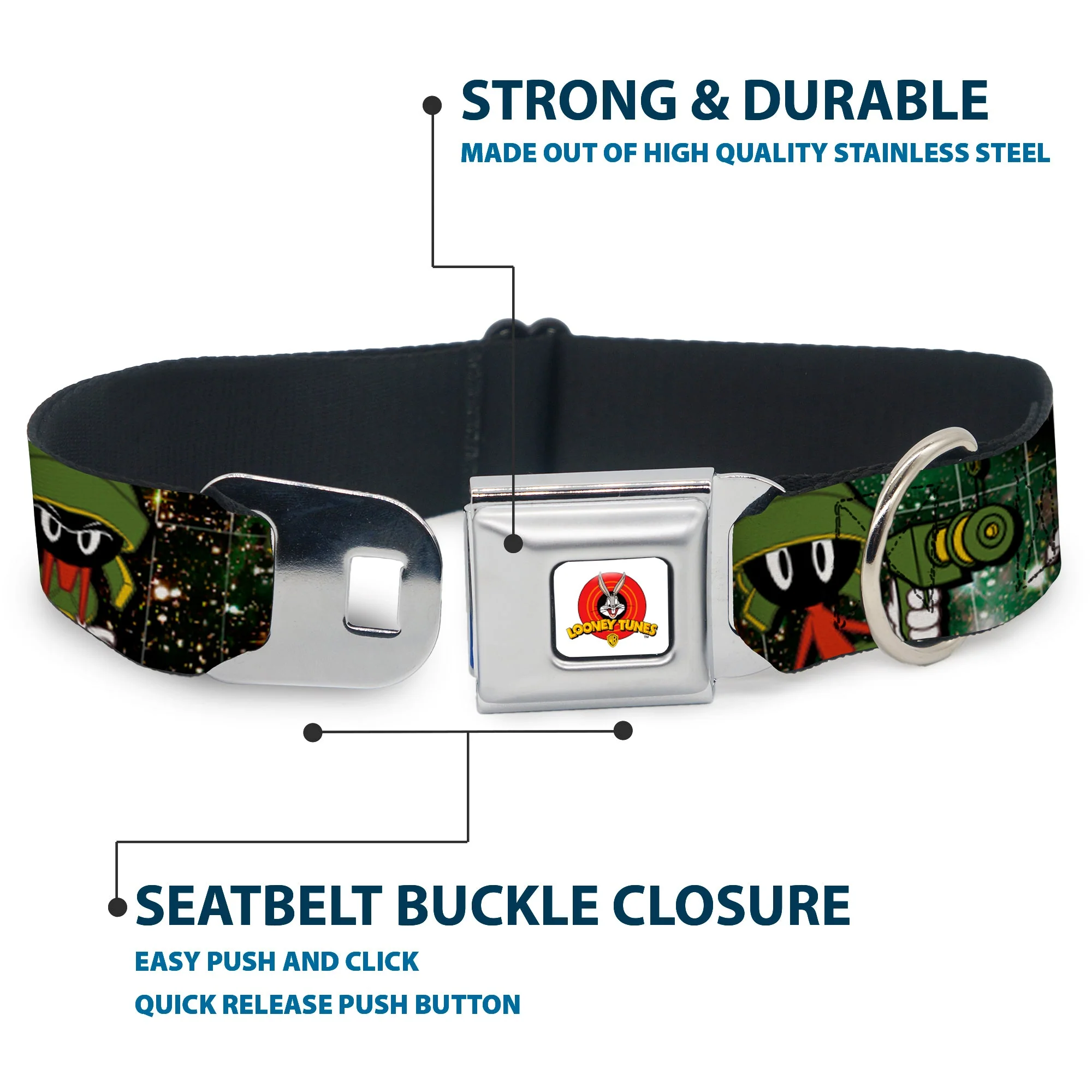 Looney Tunes Logo White Seatbelt Buckle Collar - Marvin the Martian 4-Poses Galaxy - Image 4
