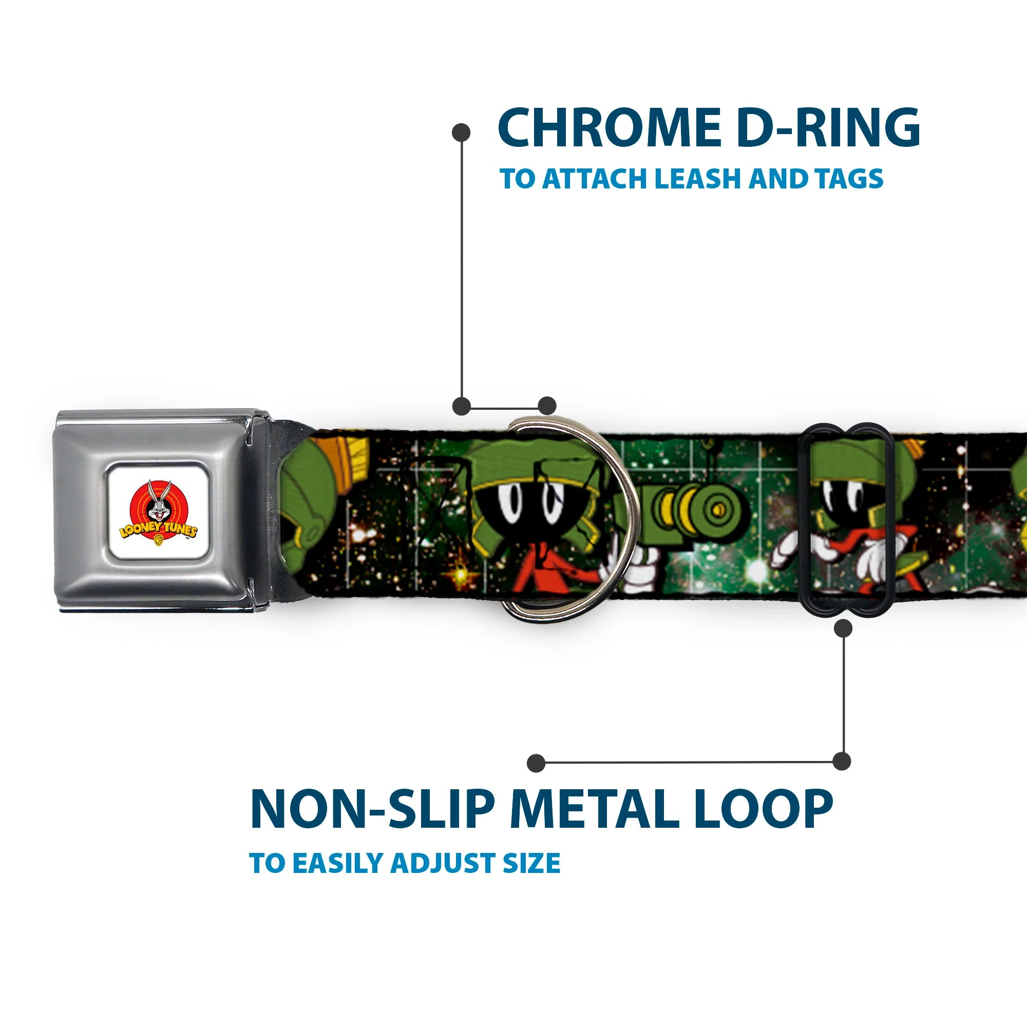 Looney Tunes Logo White Seatbelt Buckle Collar - Marvin the Martian 4-Poses Galaxy - Image 5