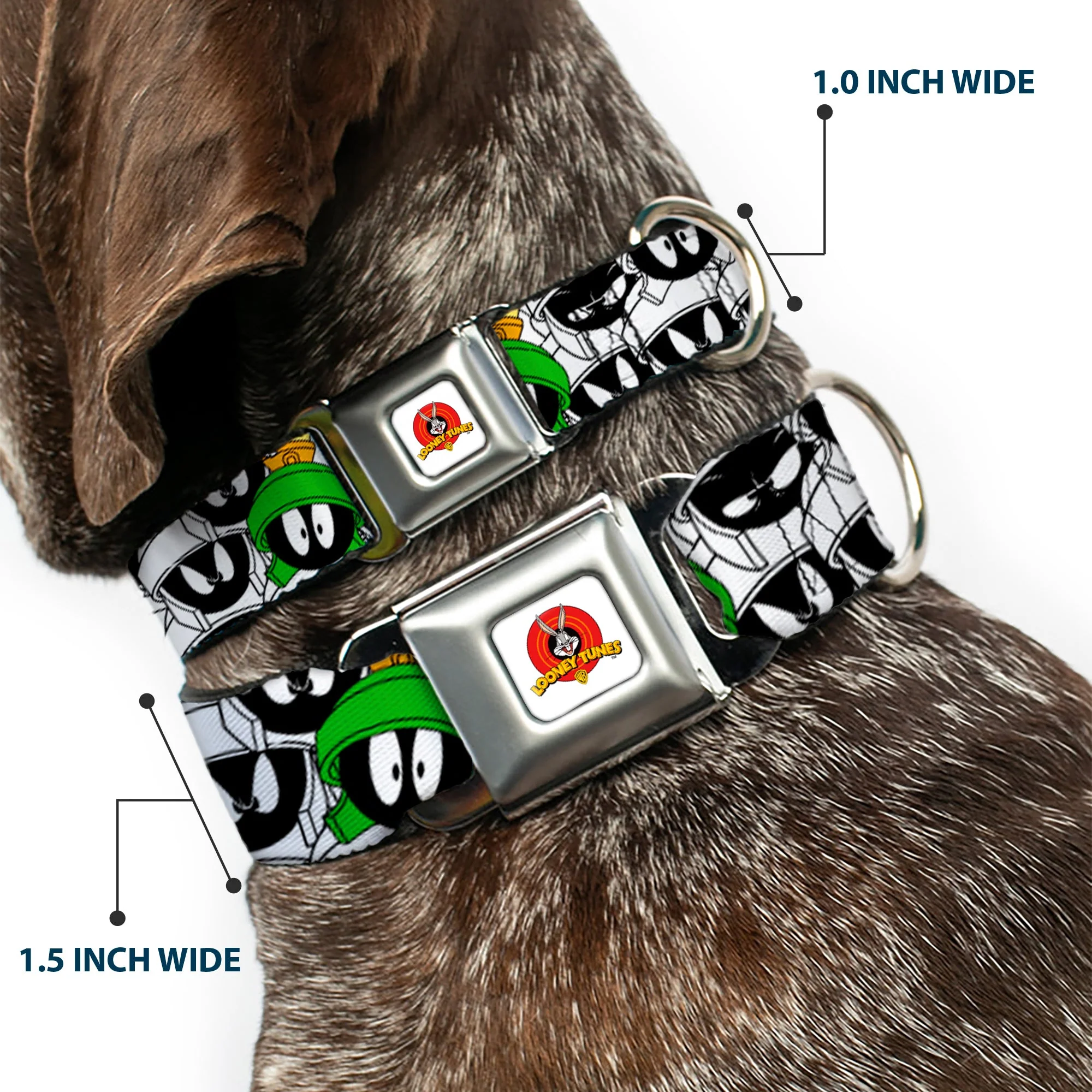 Looney Tunes Logo White Seatbelt Buckle Collar - Marvin the Martian Expressions Stacked White/Black/Green/Gold - Image 2