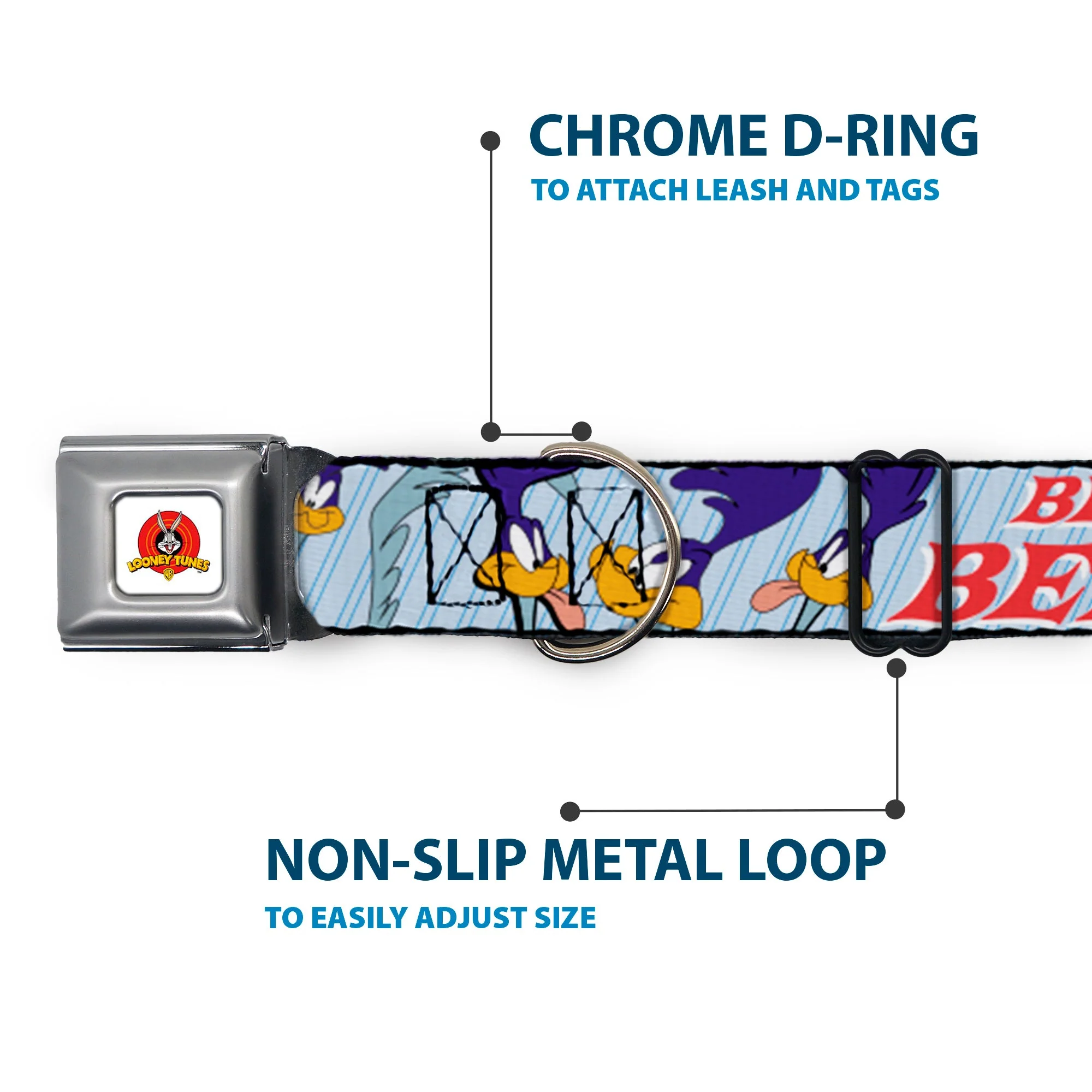Looney Tunes Logo White Seatbelt Buckle Collar - MEEP MEEP!! w/Road Runner Poses Baby Blue - Image 5