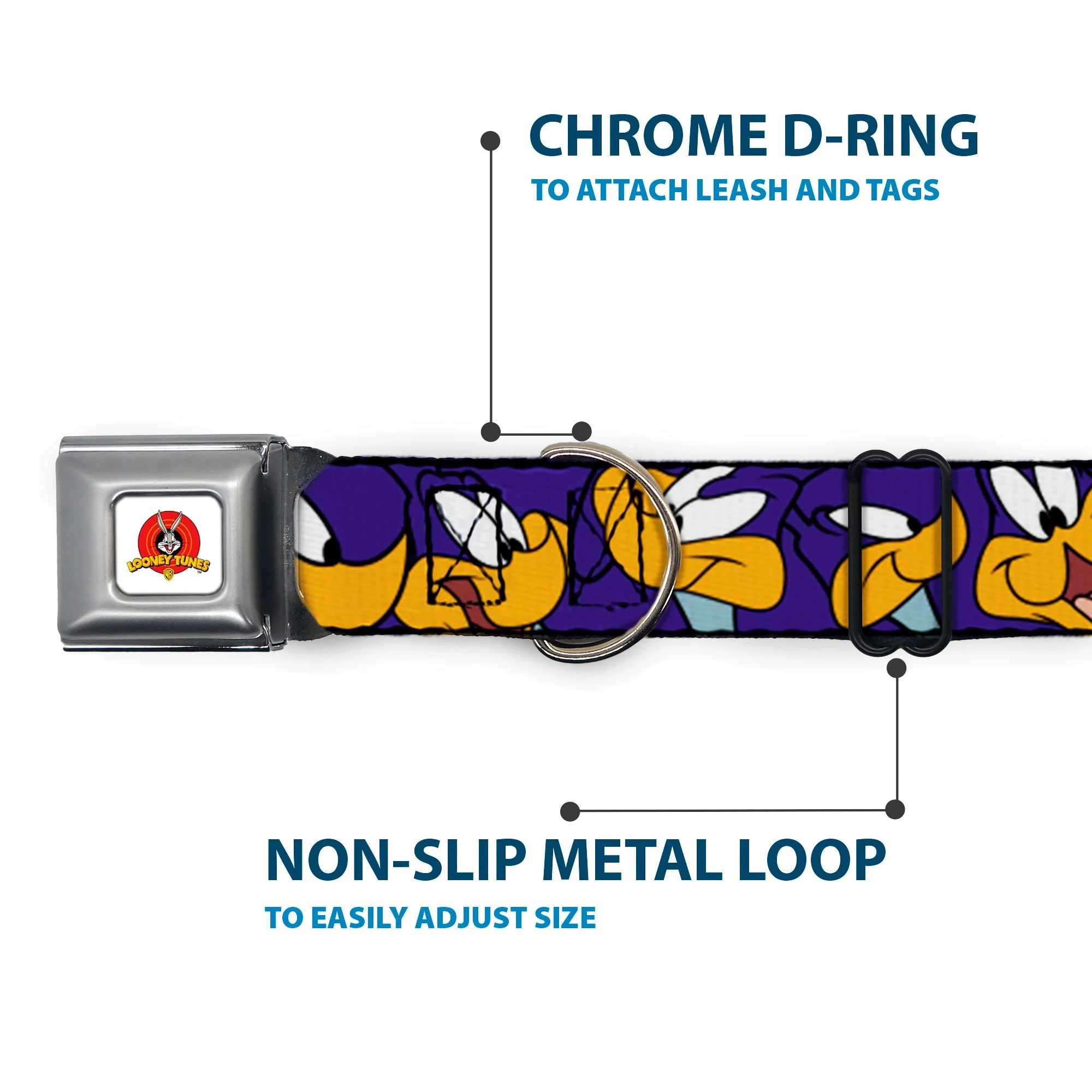 Looney Tunes Logo White Seatbelt Buckle Collar - Road Runner Expressions Royal - Image 5