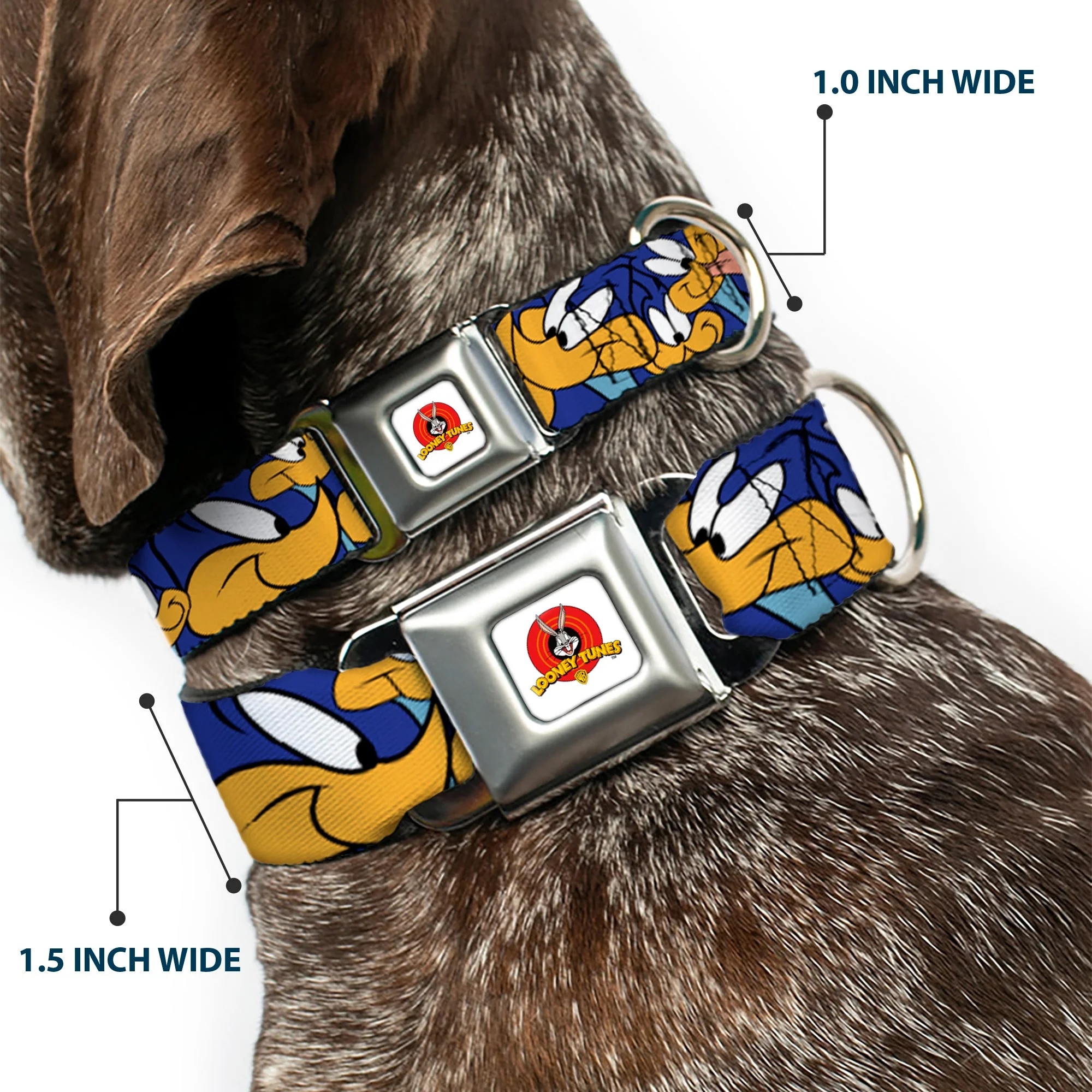 Looney Tunes Logo White Seatbelt Buckle Collar - Road Runner Expressions Stacked - Image 2