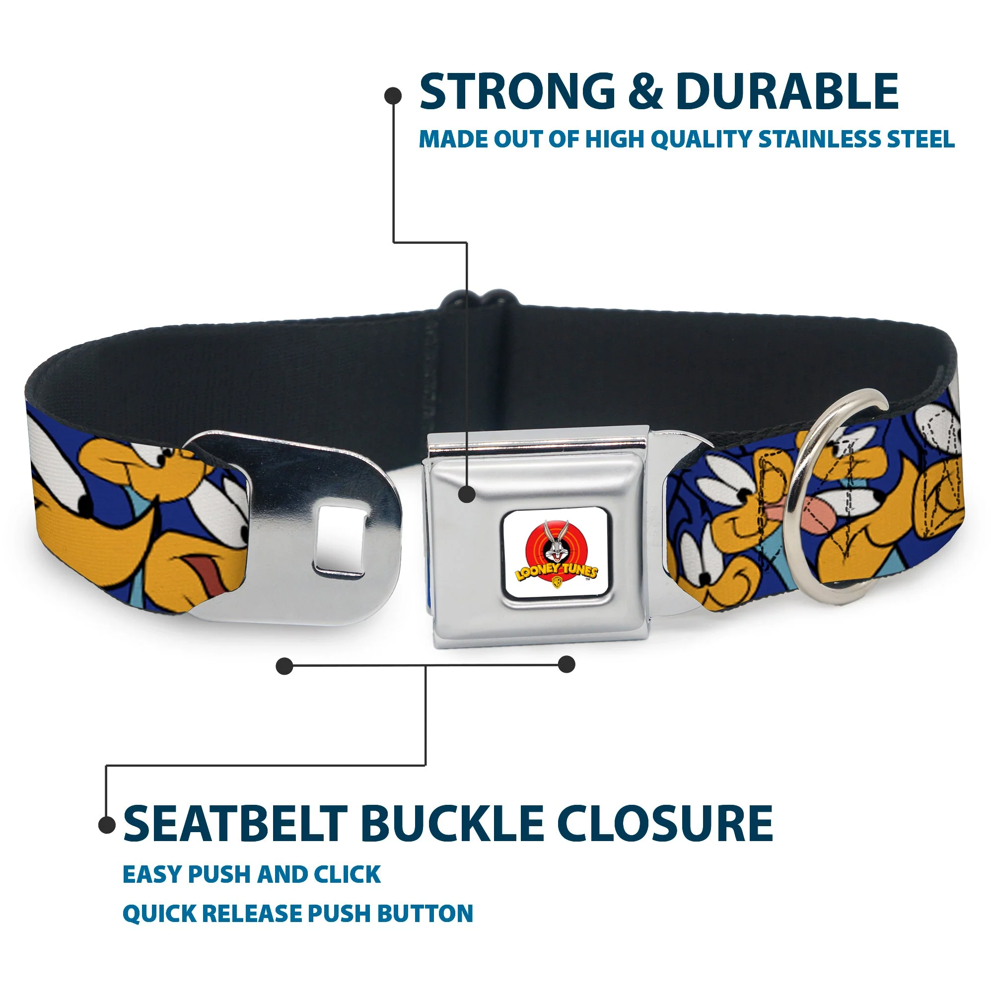 Looney Tunes Logo White Seatbelt Buckle Collar - Road Runner Expressions Stacked - Image 4