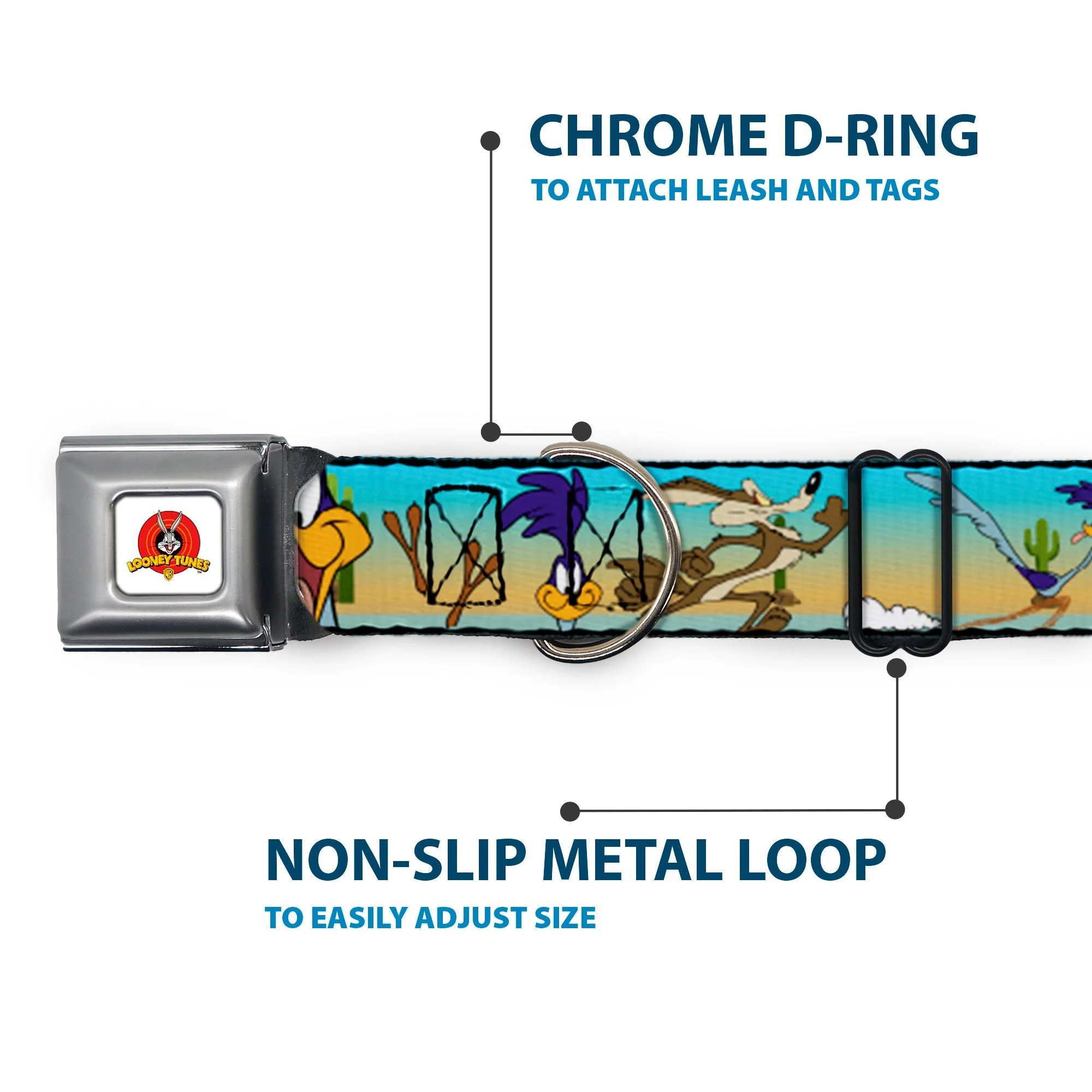 Looney Tunes Logo White Seatbelt Buckle Collar - Road Runner/Wile E. Coyote Scene1 Brown Fade - Image 5