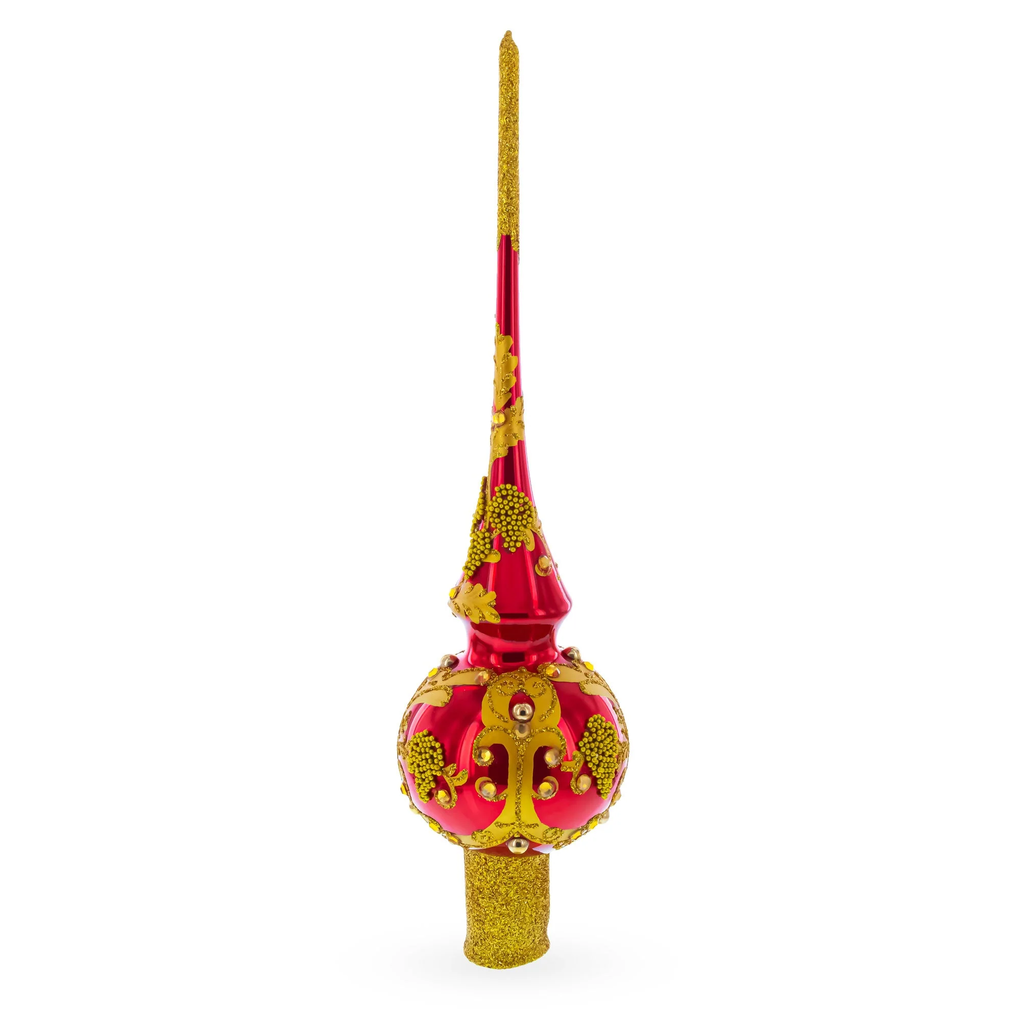 Luxurious Crimson Red with Golden Glitter Glass Christmas Tree Topper - Image 2