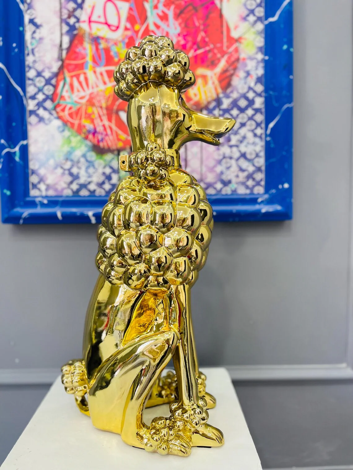 Luxury Chrome-Plated Gold Poodle Statue - Image 3