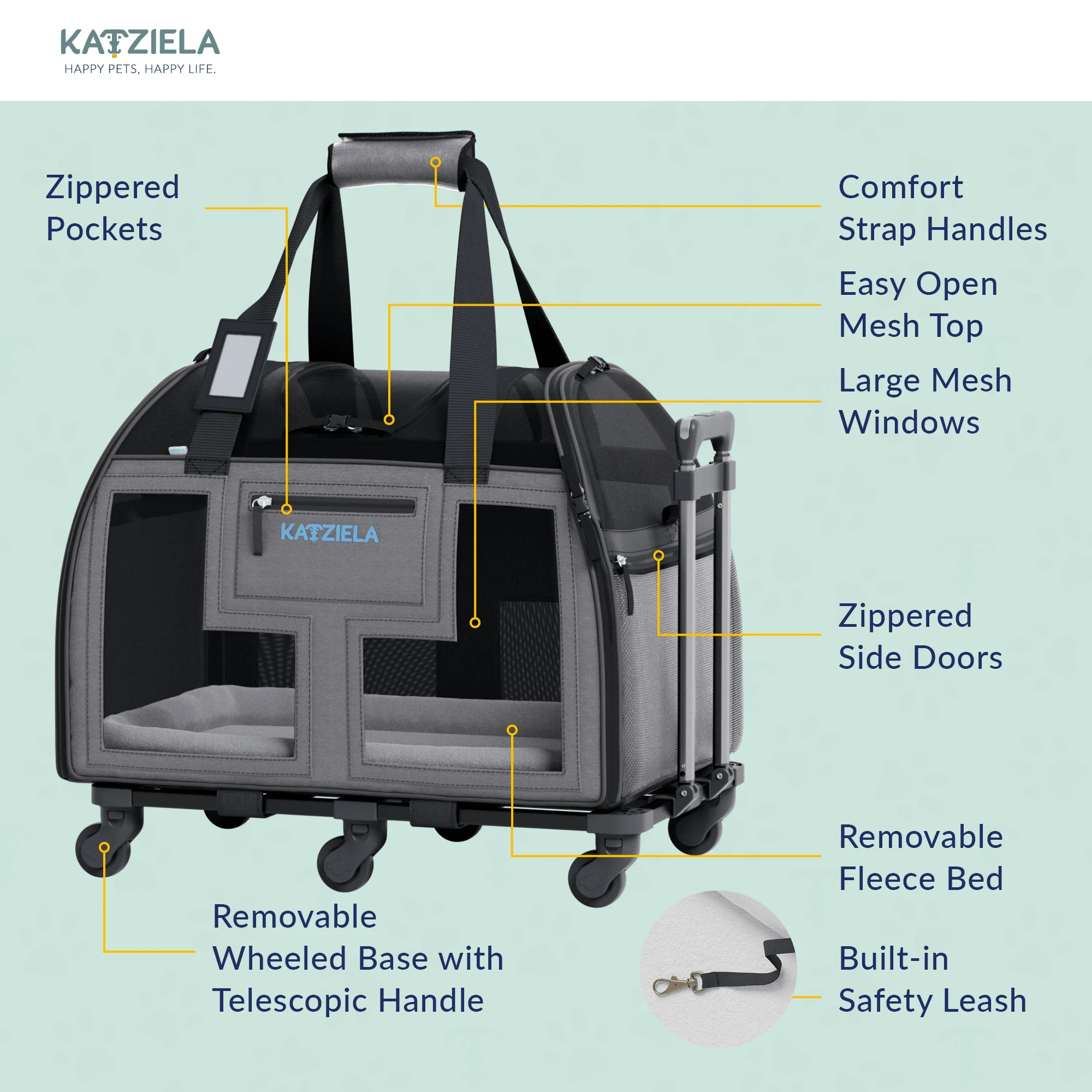 Luxury Lorry Pet Carrier with Removable Wheels and Telescopic Handle - Image 22