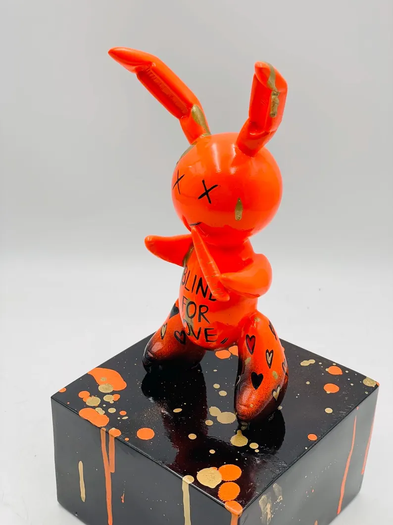 Luxury Neon Orange Rabbit Statue - Image 2