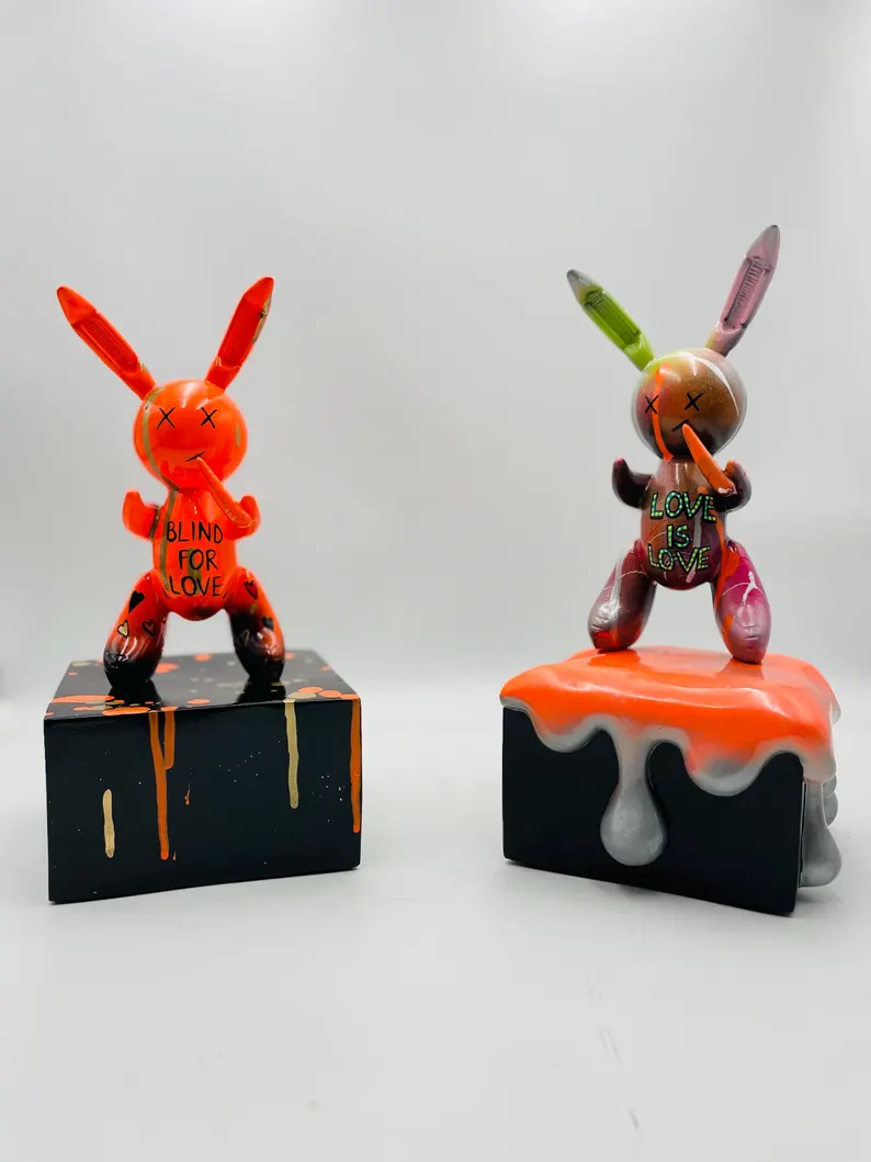 Luxury Neon Orange Rabbit Statue - Image 3