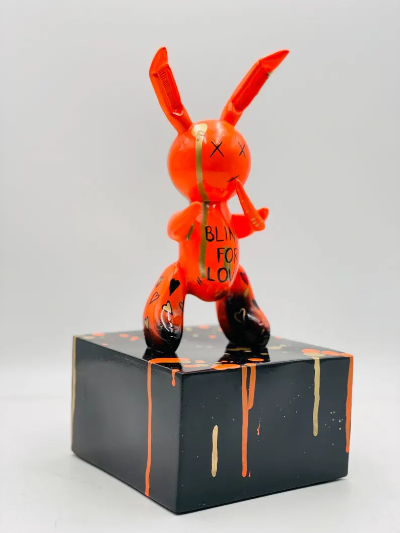 Luxury Neon Orange Rabbit Statue - Image 4
