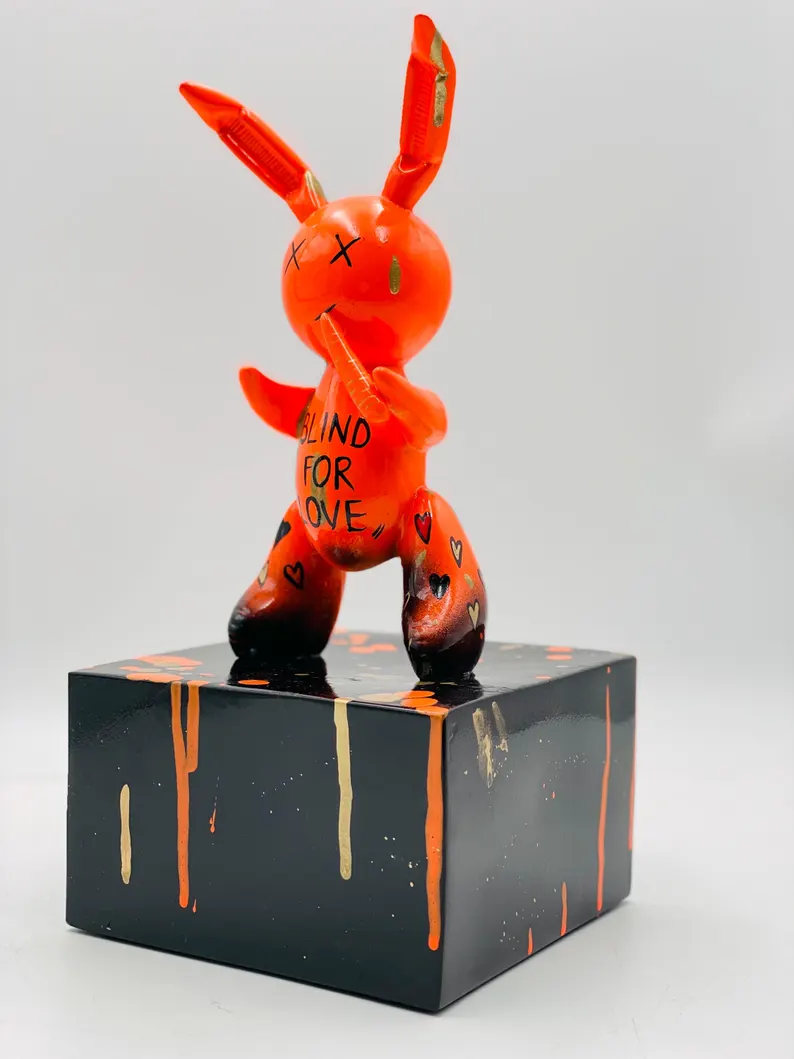Luxury Neon Orange Rabbit Statue - Image 5