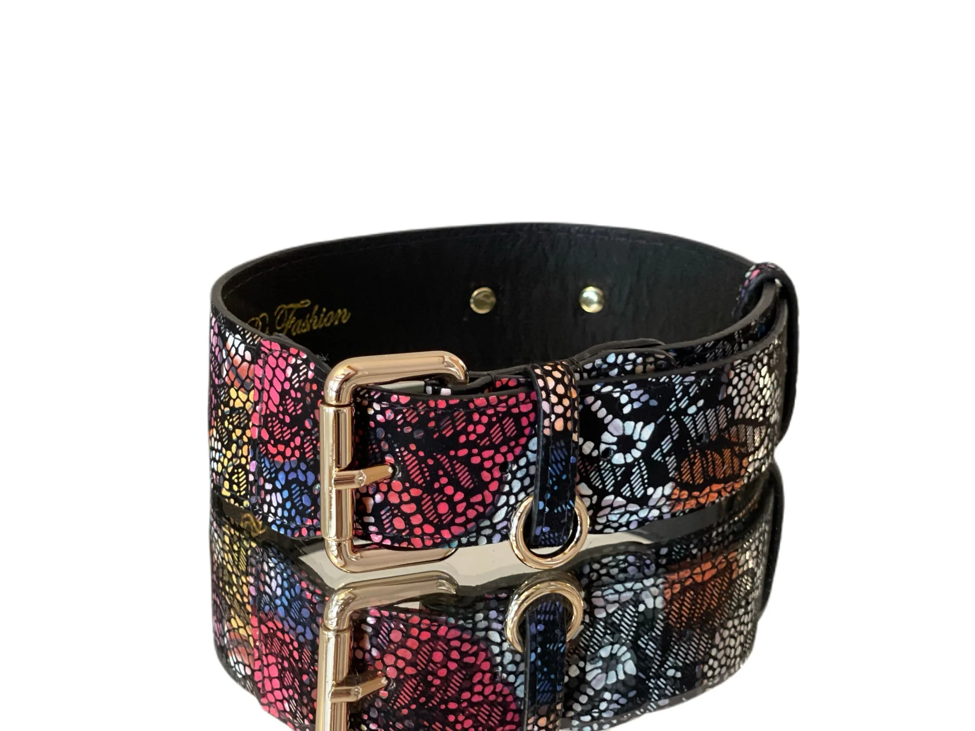 Luxury Pet Fashion Black Floral Lace Italian Leather Collar With Gold Classic Hardware