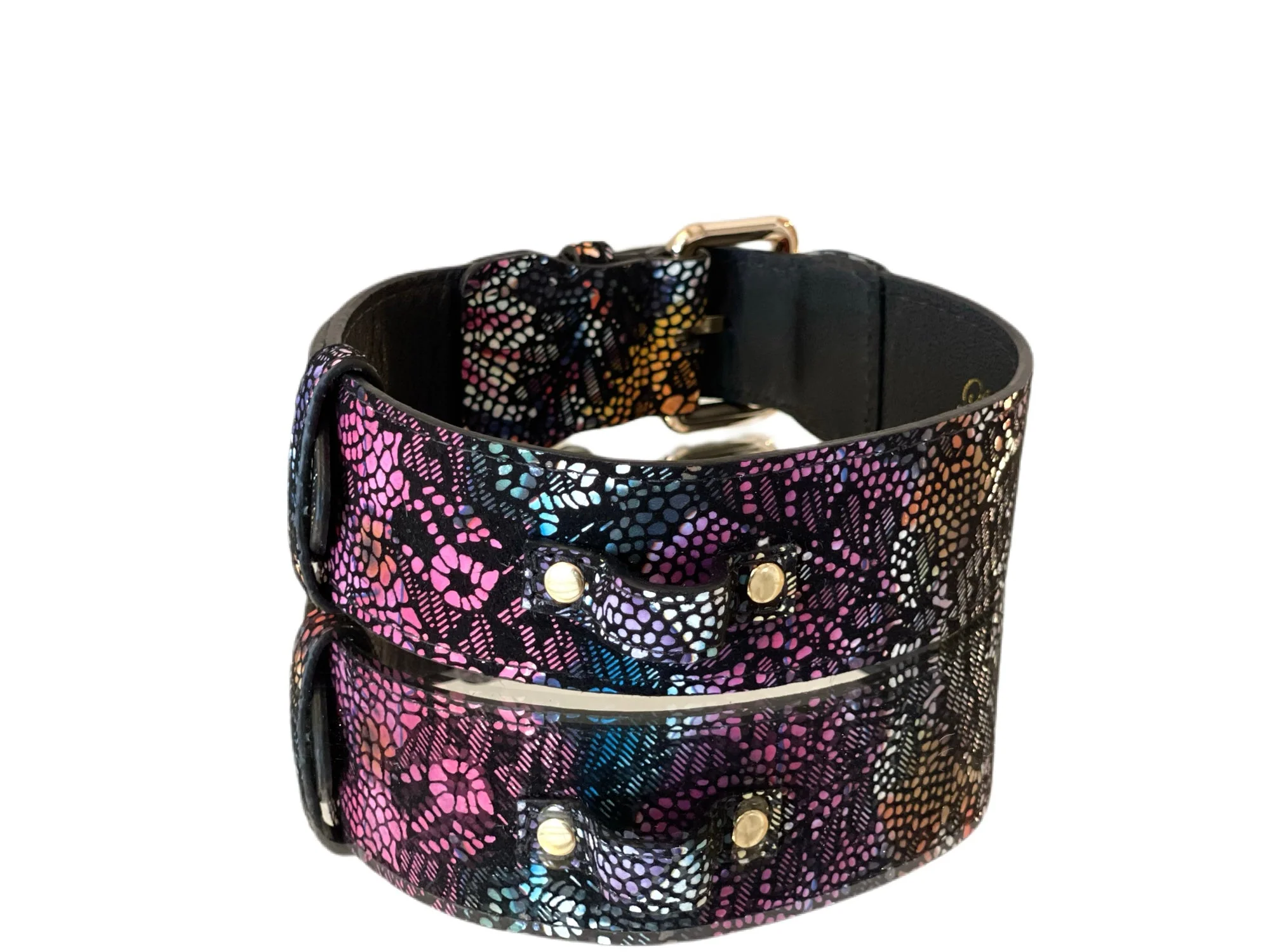 Luxury Pet Fashion Black Floral Lace Italian Leather With Gold Classic Hardware - Image 2
