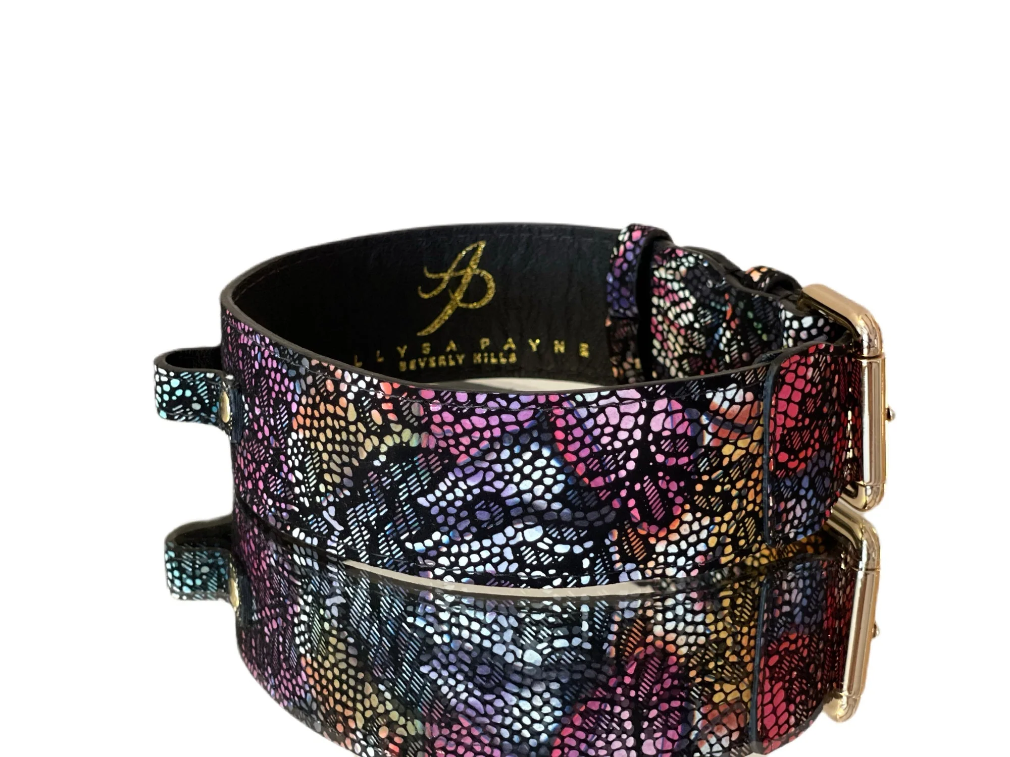 Luxury Pet Fashion Black Floral Lace Italian Leather With Gold Classic Hardware - Image 3