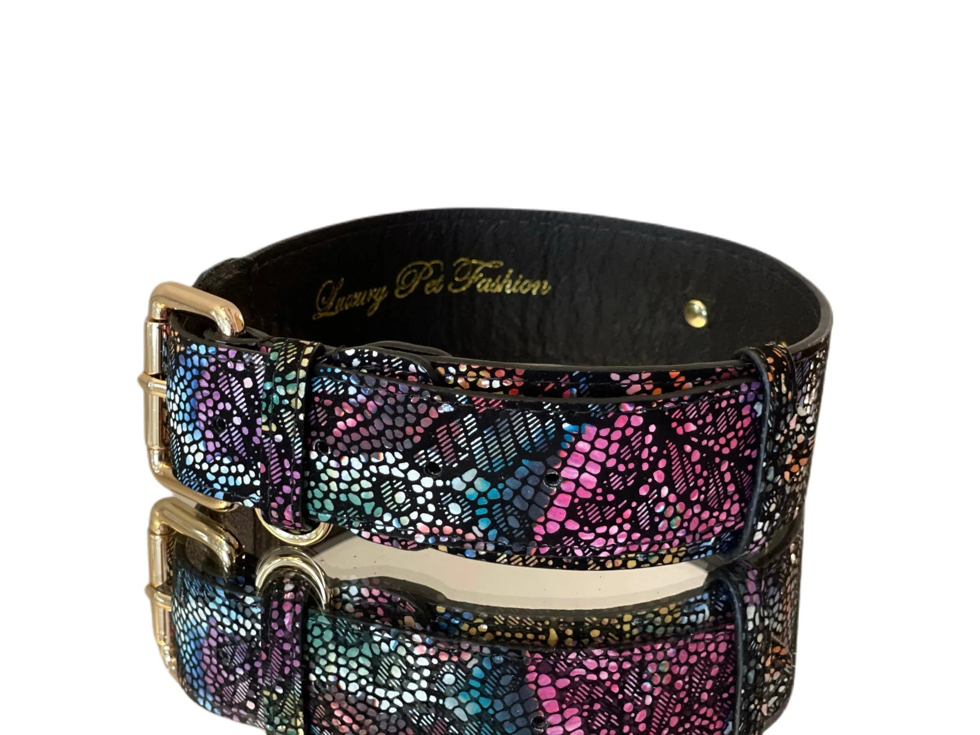 Luxury Pet Fashion Black Floral Lace Italian Leather With Gold Classic Hardware - Image 4