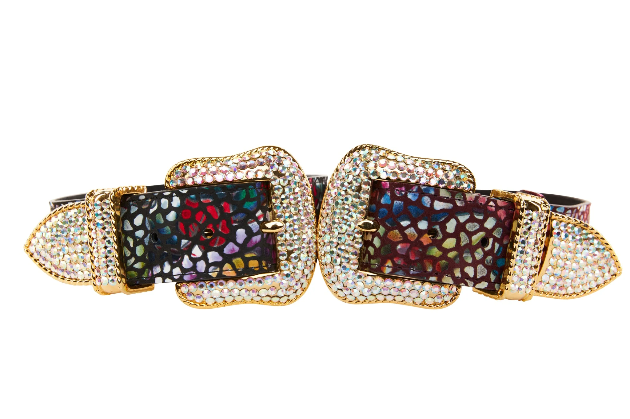 Luxury Pet Fashion Burgundy Floral Mosaic & Black Floral Mosaic Italian Leather With Silver Swarovski Crystal Hardware Collars - Image 3