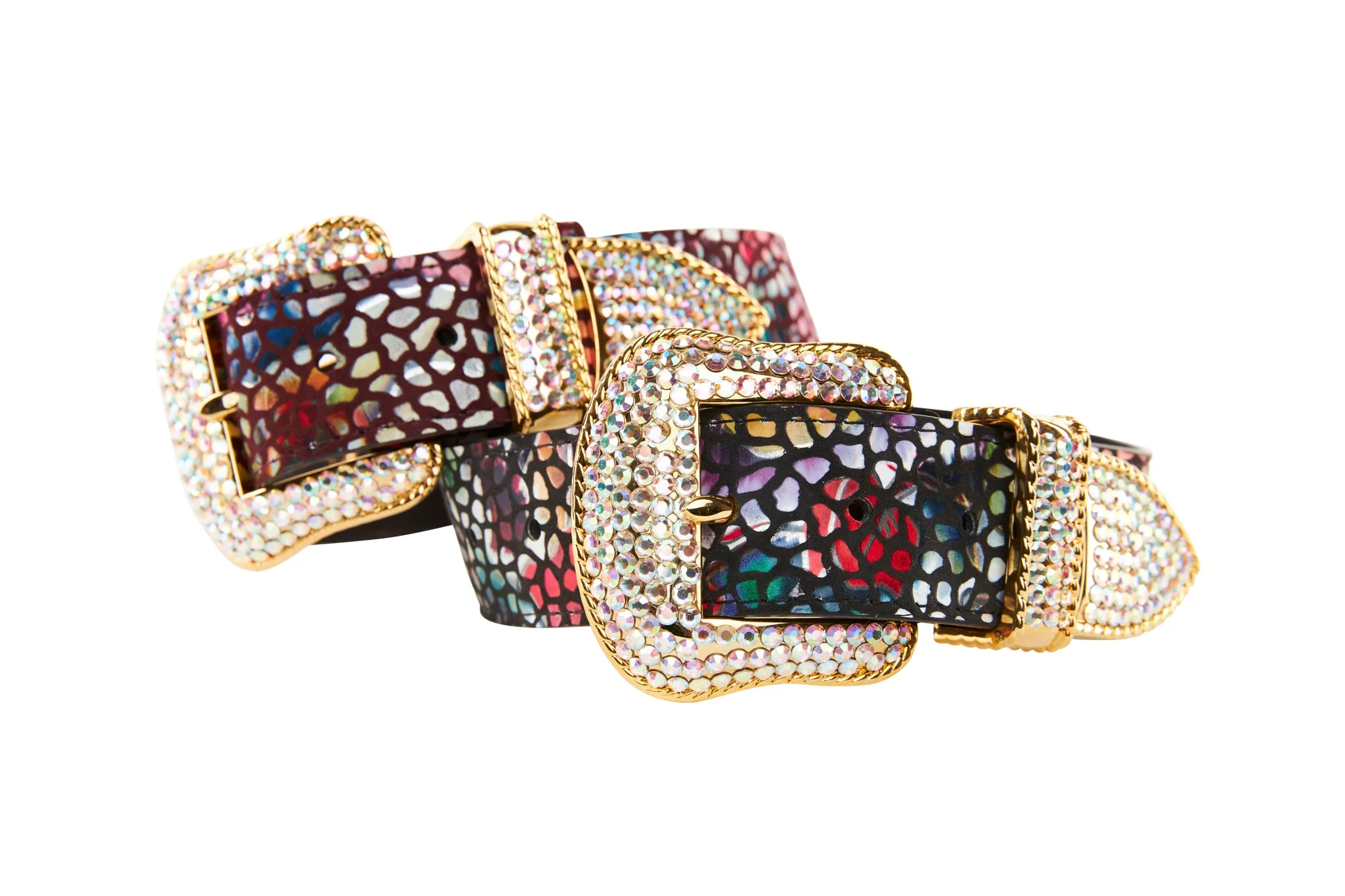 Luxury Pet Fashion Burgundy Floral Mosaic & Black Floral Mosaic Italian Leather With Silver Swarovski Crystal Hardware Collars - Image 4