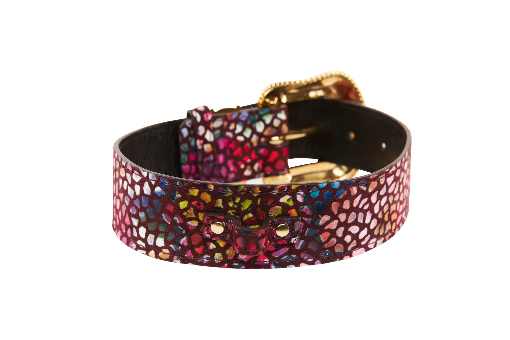 Luxury Pet Fashion Burgundy Floral Mosaic & Black Floral Mosaic Italian Leather With Silver Swarovski Crystal Hardware Collars - Image 9