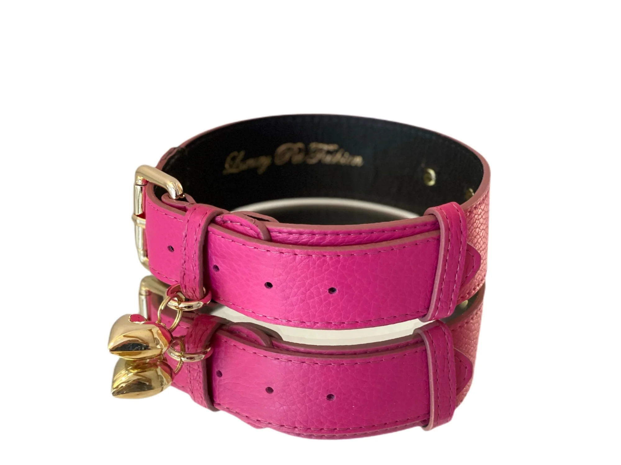 Luxury Pet Fashion Classics! Soft Fuchsia Italian Leather With Our Gold Classic Hardware - Image 2