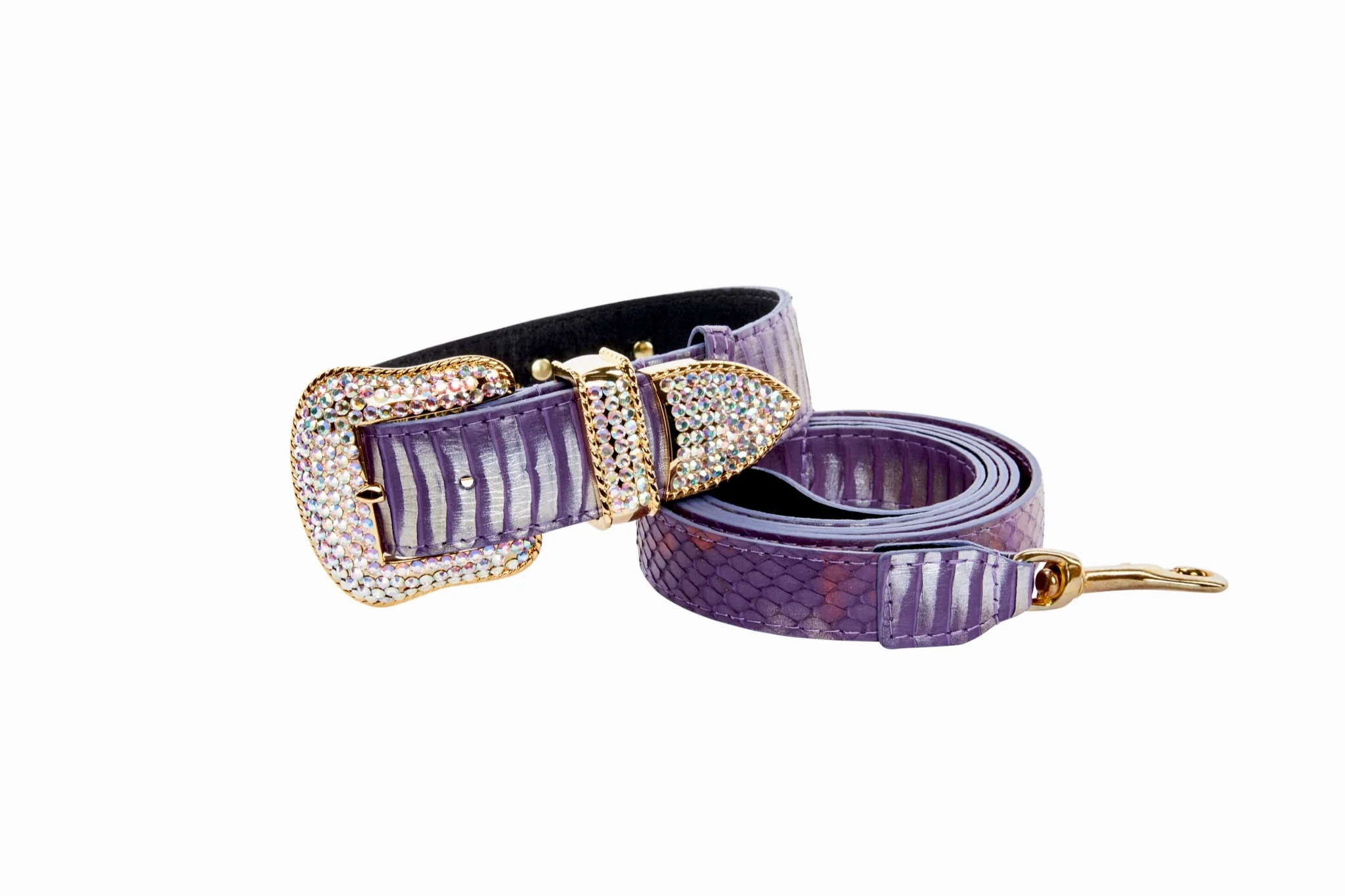 Luxury Pet Fashion Purple/Silver Multi-Tone Snakeskin Collar & Leash Set  With Our Swarovski Crystal Hardware - Image 2