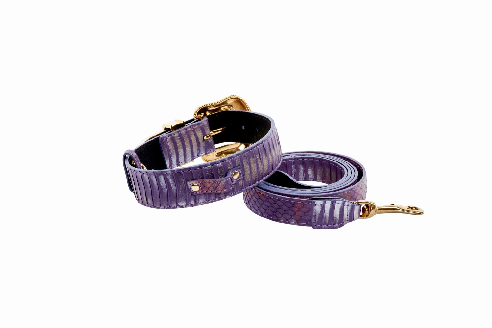 Luxury Pet Fashion Purple/Silver Multi-Tone Snakeskin Collar & Leash Set  With Our Swarovski Crystal Hardware - Image 3