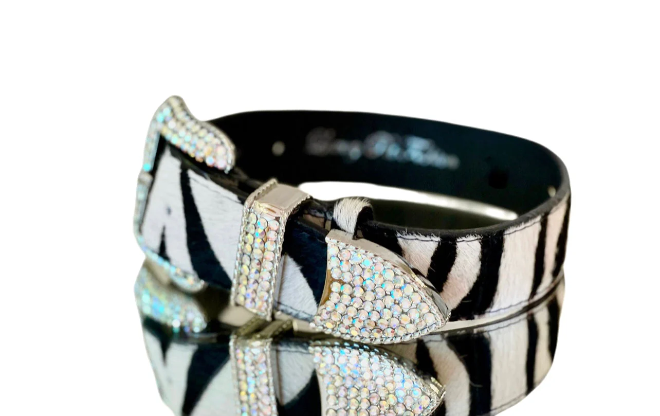 Luxury Pet Fashion Tiger Print Hair On Hide Italian Leather Collar With Swarovski Crystal Hardware - Image 4