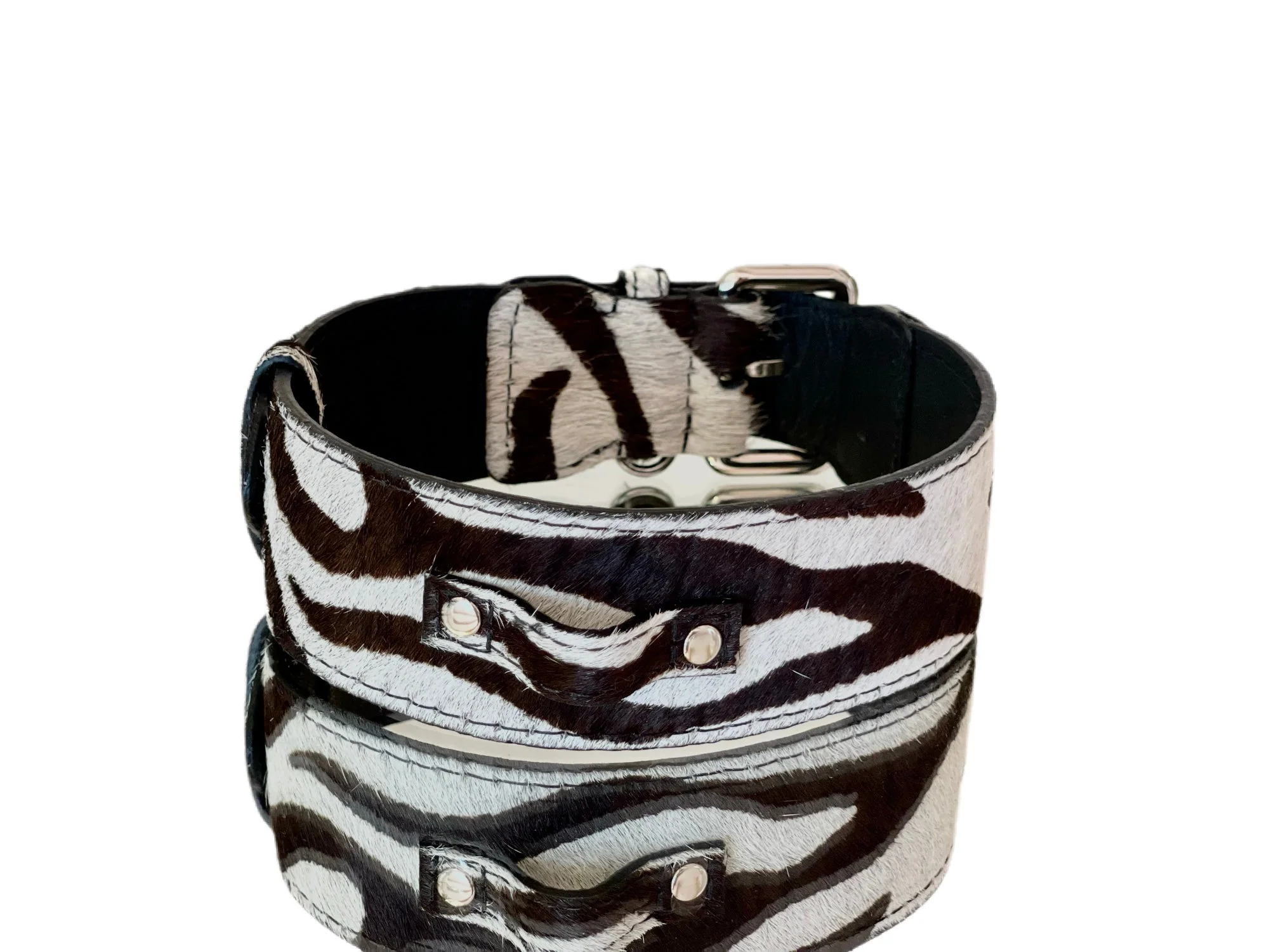 Luxury Pet Fashion Zebra Print Hair On Hide Italian Leather Collar With Classic Hardware - Image 3