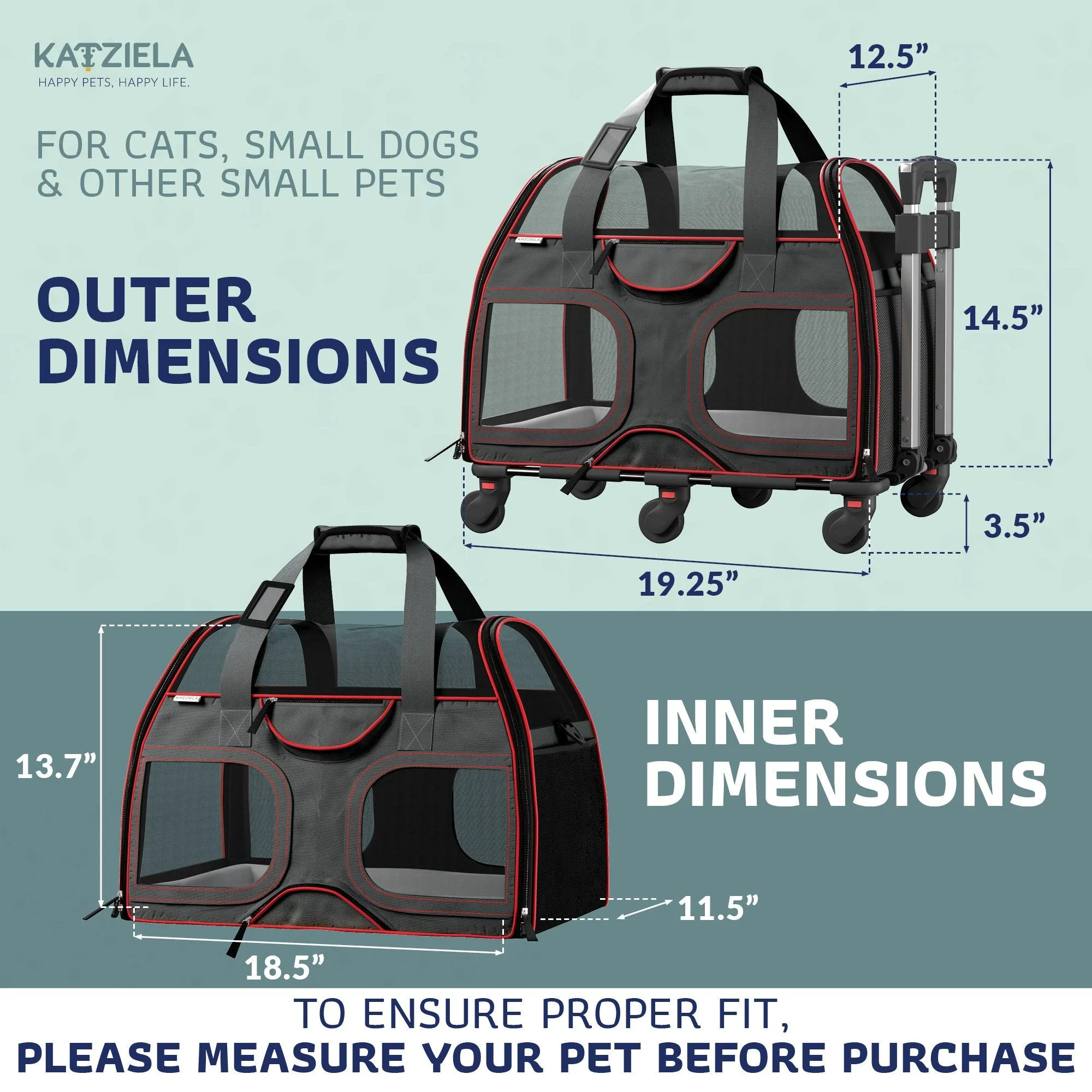 Luxury Rider Pet Carrier with Removable Wheels and Telescopic Handle - Image 3