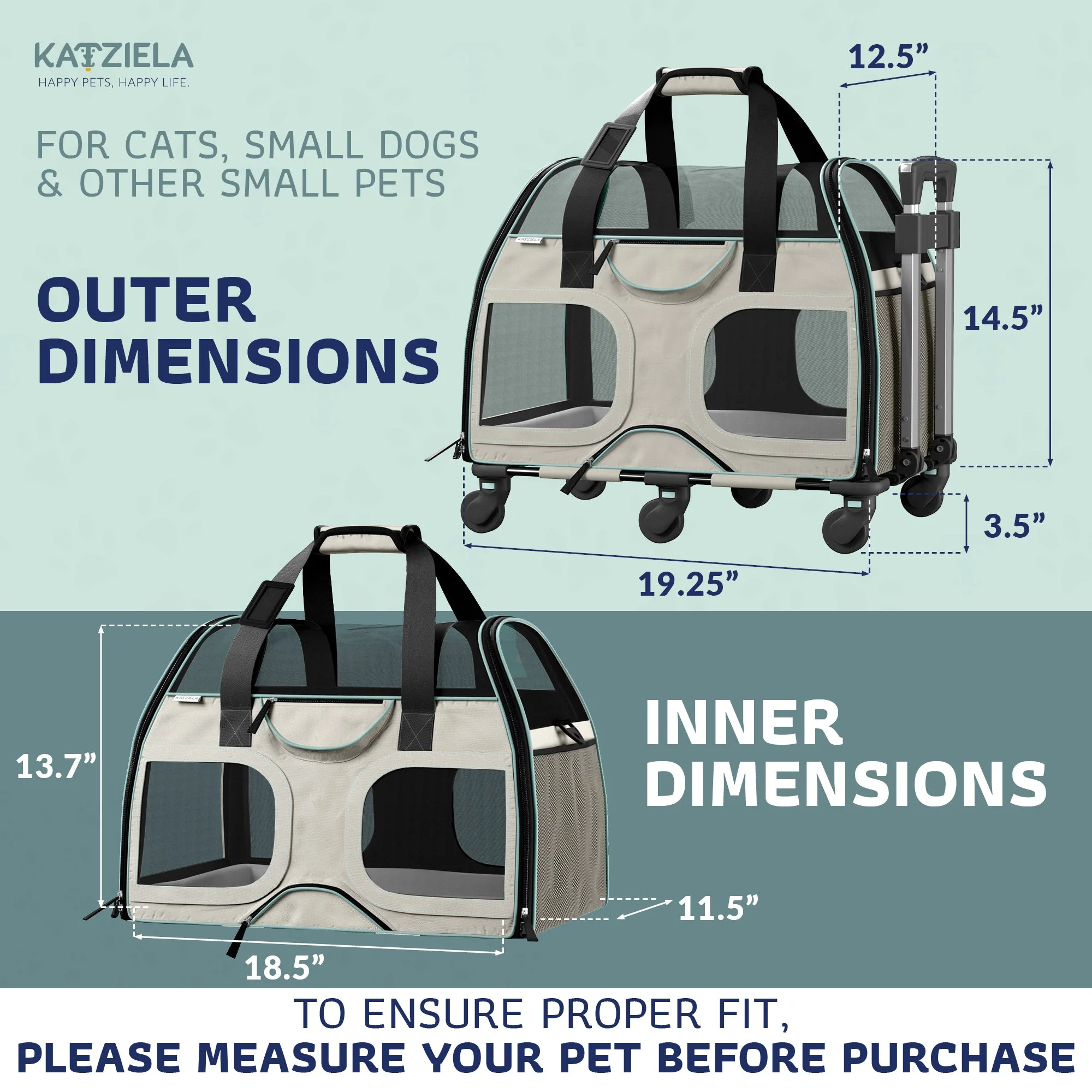 Luxury Rider Pet Carrier with Removable Wheels and Telescopic Handle - Image 62