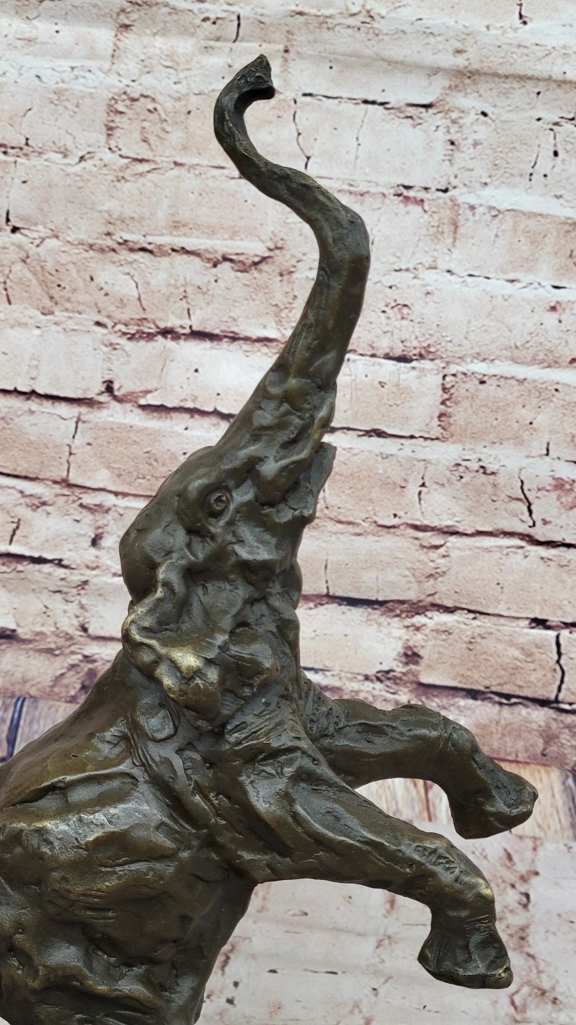 Majestic Rearing Elephant Bronze Statue; Wildlife Sculpture on Marble Base - Image 7
