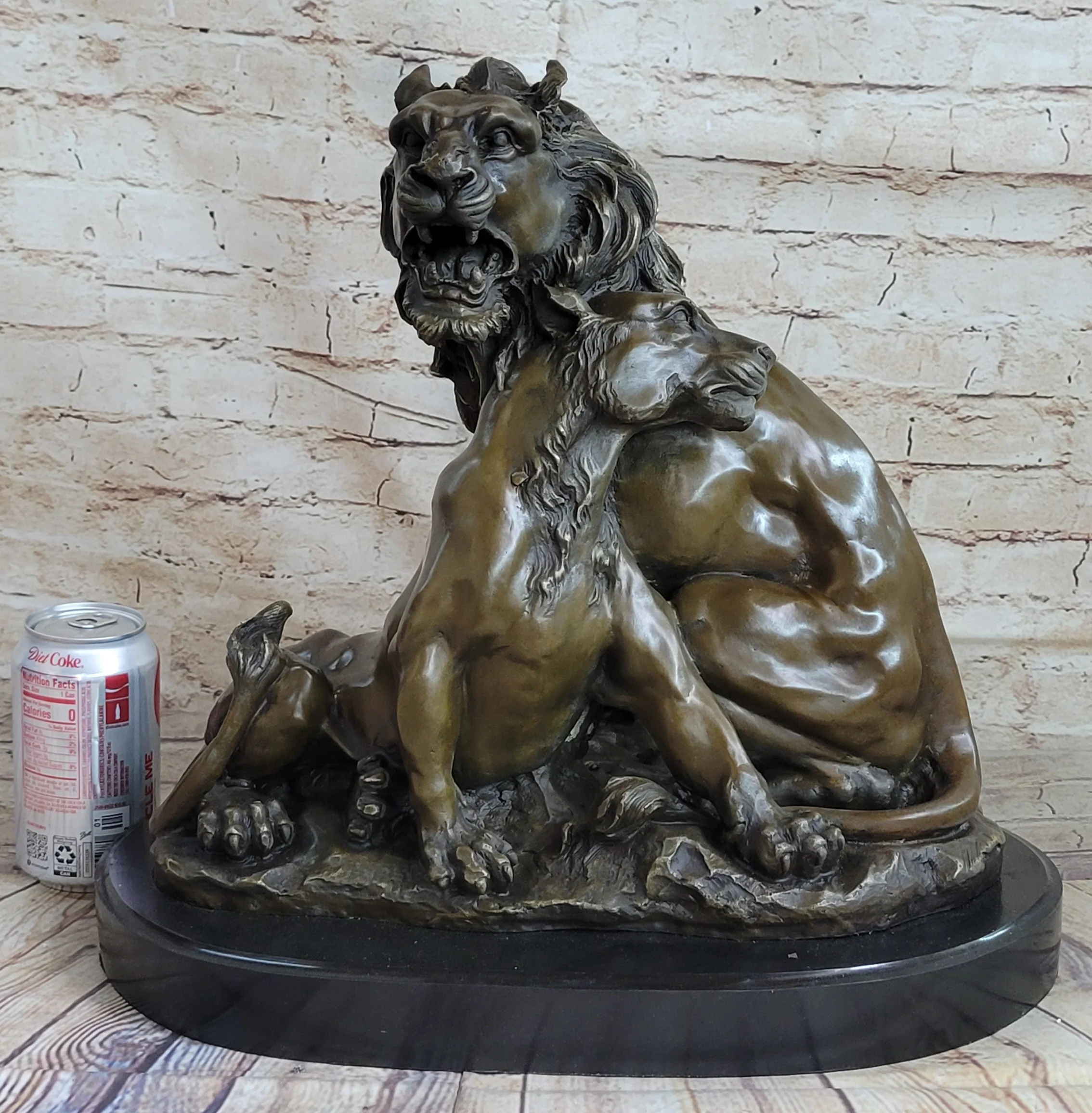 Male & Female Lion Necking Romantic Love Bronze Statue Sculpture Figure on Marble Base - Image 2