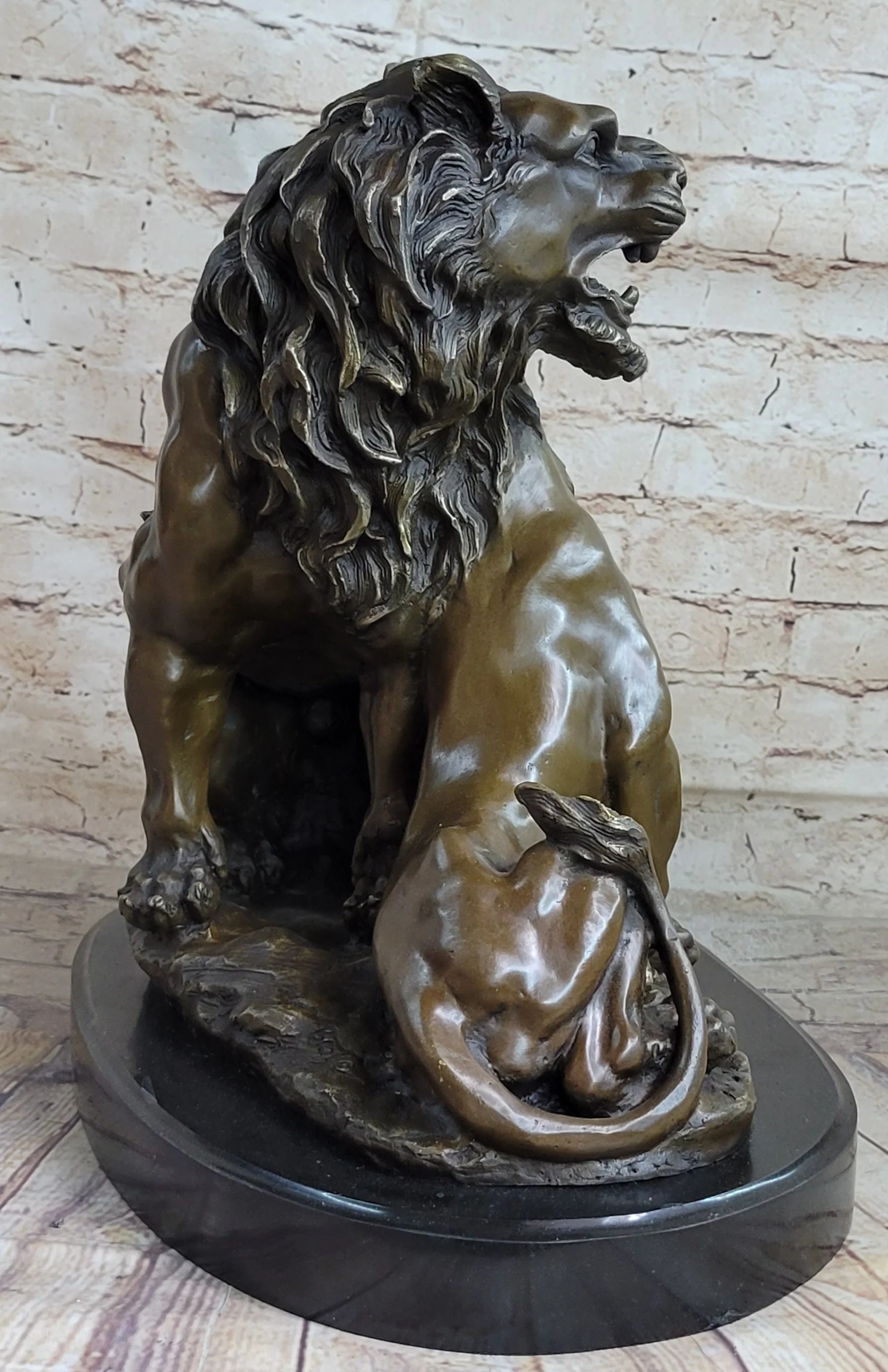 Male & Female Lion Necking Romantic Love Bronze Statue Sculpture Figure on Marble Base - Image 5