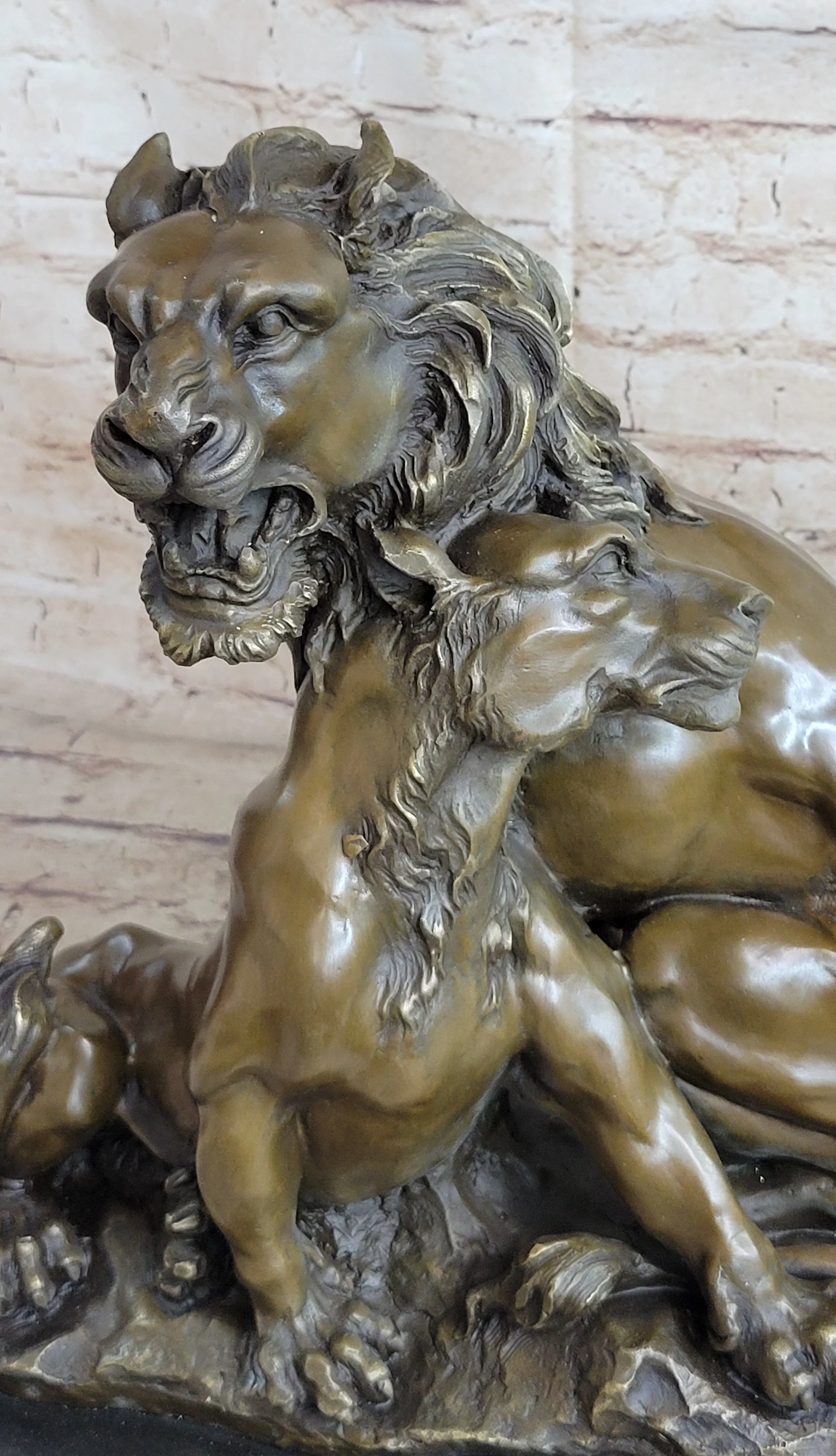 Male & Female Lion Necking Romantic Love Bronze Statue Sculpture Figure on Marble Base - Image 8