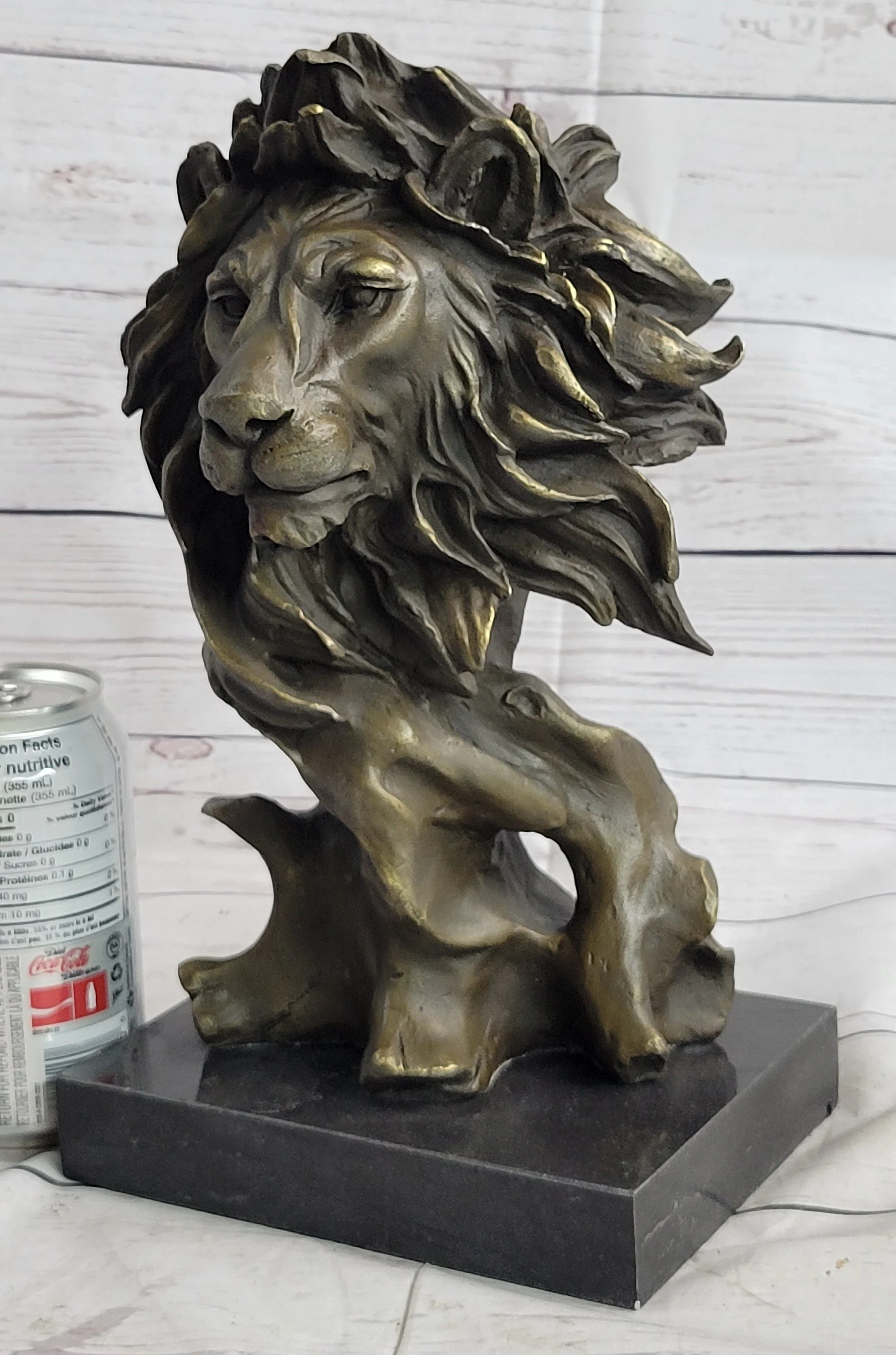 Male Lion Abstract Modern Bust Statue Sculpture Bronze Metal on Marble 12" x 7" - Image 2