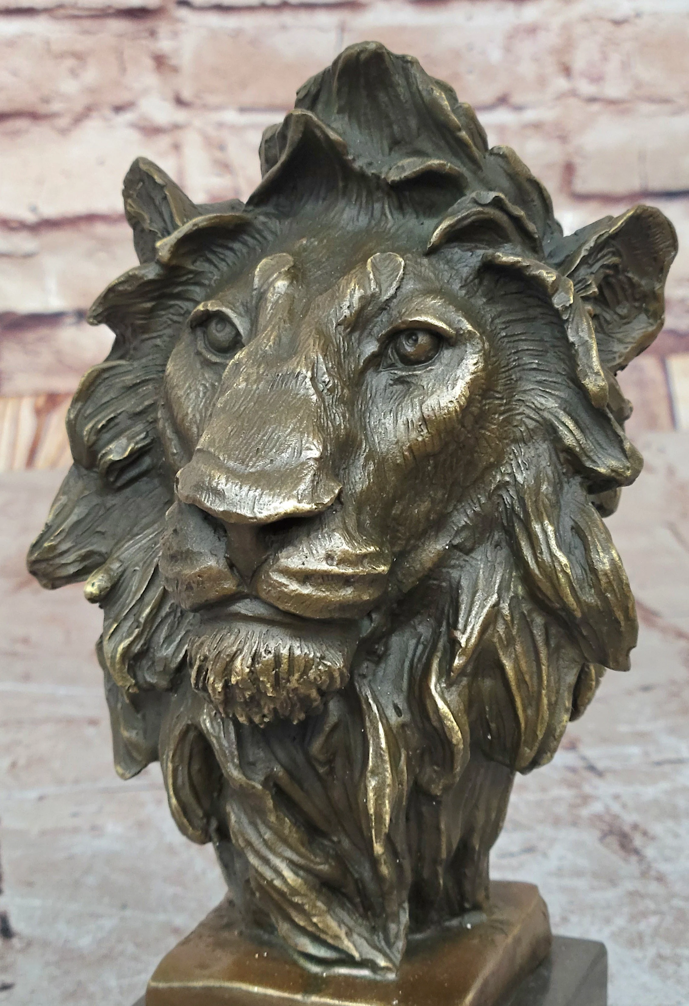Male Lion Bronze Bust Statue Sculpture Figure on Black Marble Base Signed Barye 9" x 4" - Image 7
