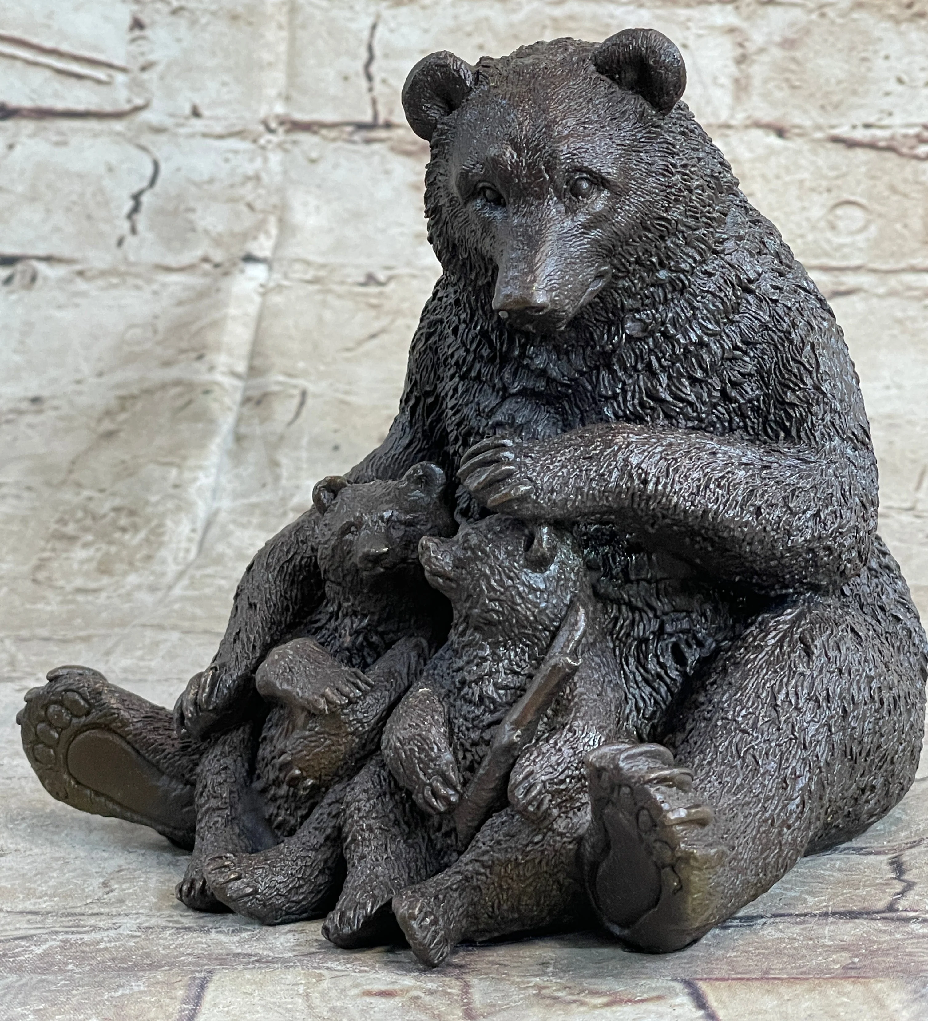 Mama Bear with Cubs Family of Bears Bronze Metal Figurine Sculpture Signed Art - Image 3