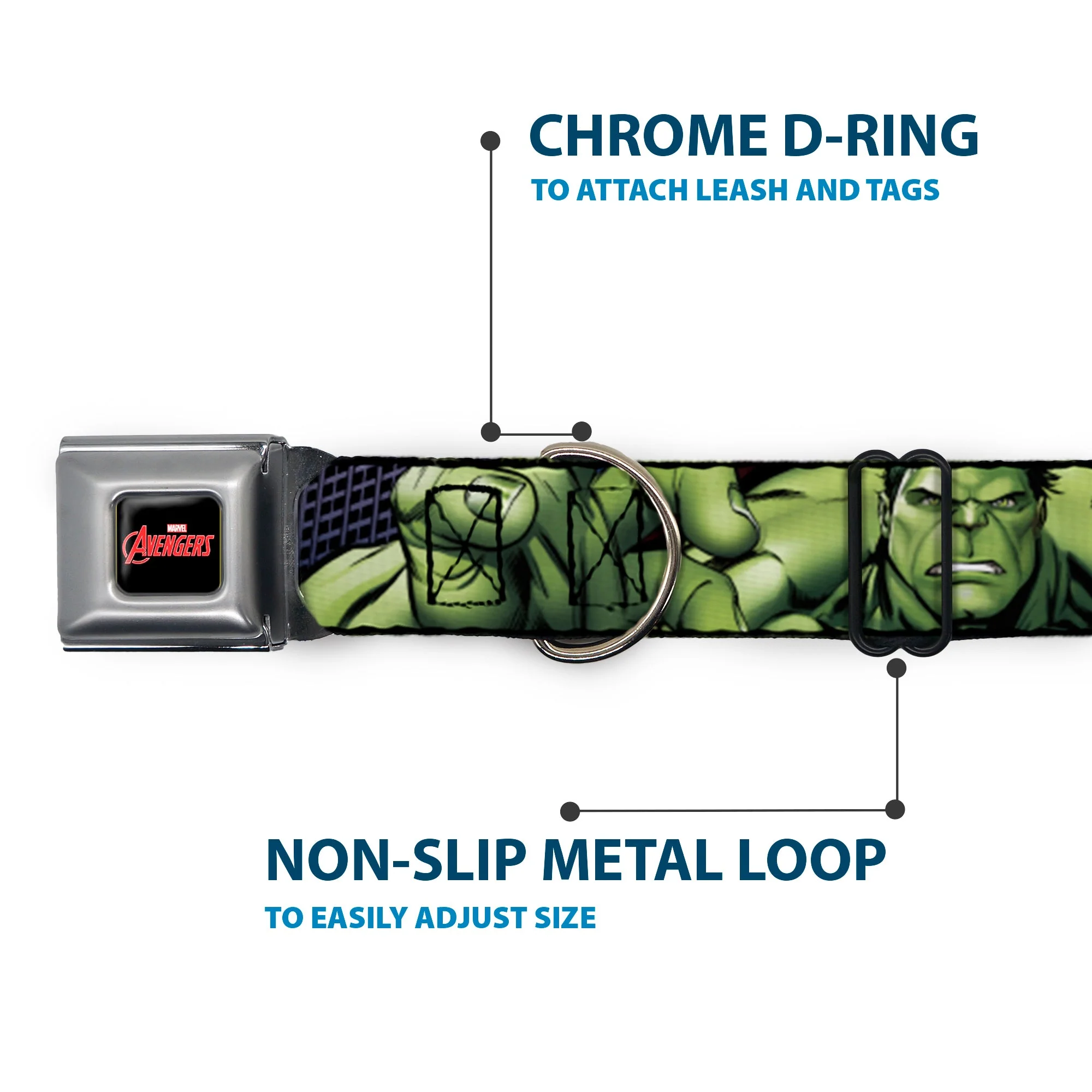 MARVEL AVENGERS Logo Full Color Black/Red/White Seatbelt Buckle Collar - Marvel Hulk CLOSE-UP Poses - Image 5