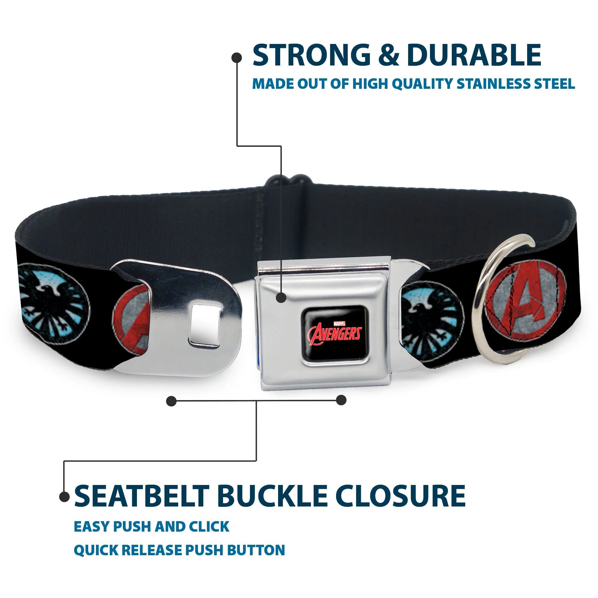 MARVEL AVENGERS MARVEL AVENGERS Logo Full Color Black Red White Seatbelt Buckle Collar - 9-Avenger Icons Black/Multi Color - Image 4